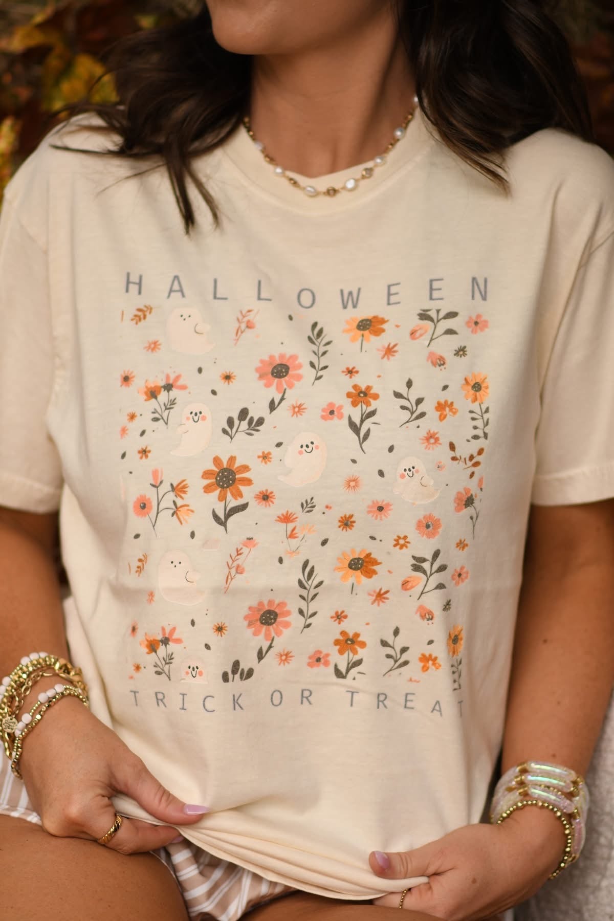 Trick Or Treat Ghost Florals Tee