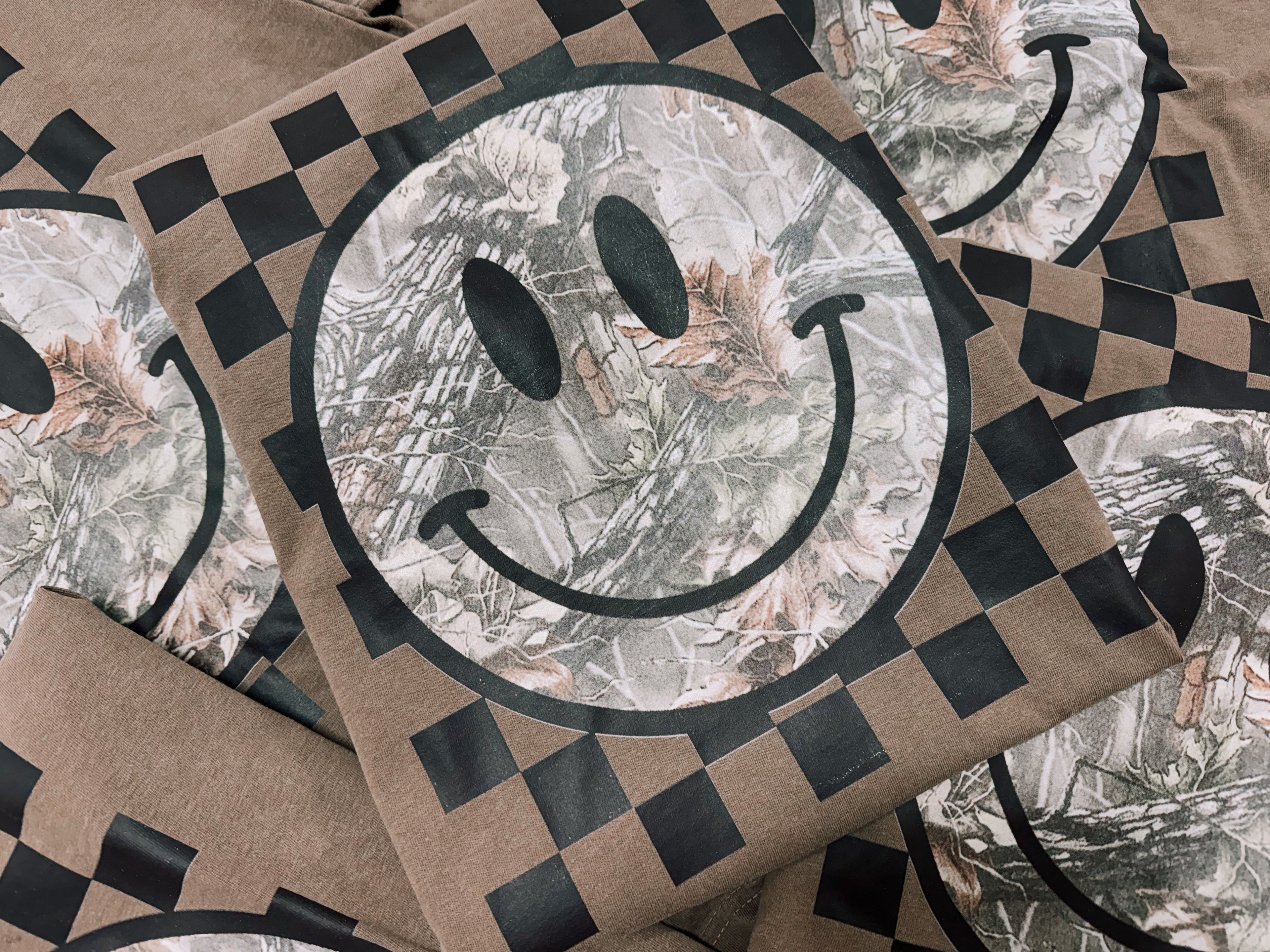 Camo Smiley Face Checker Tee