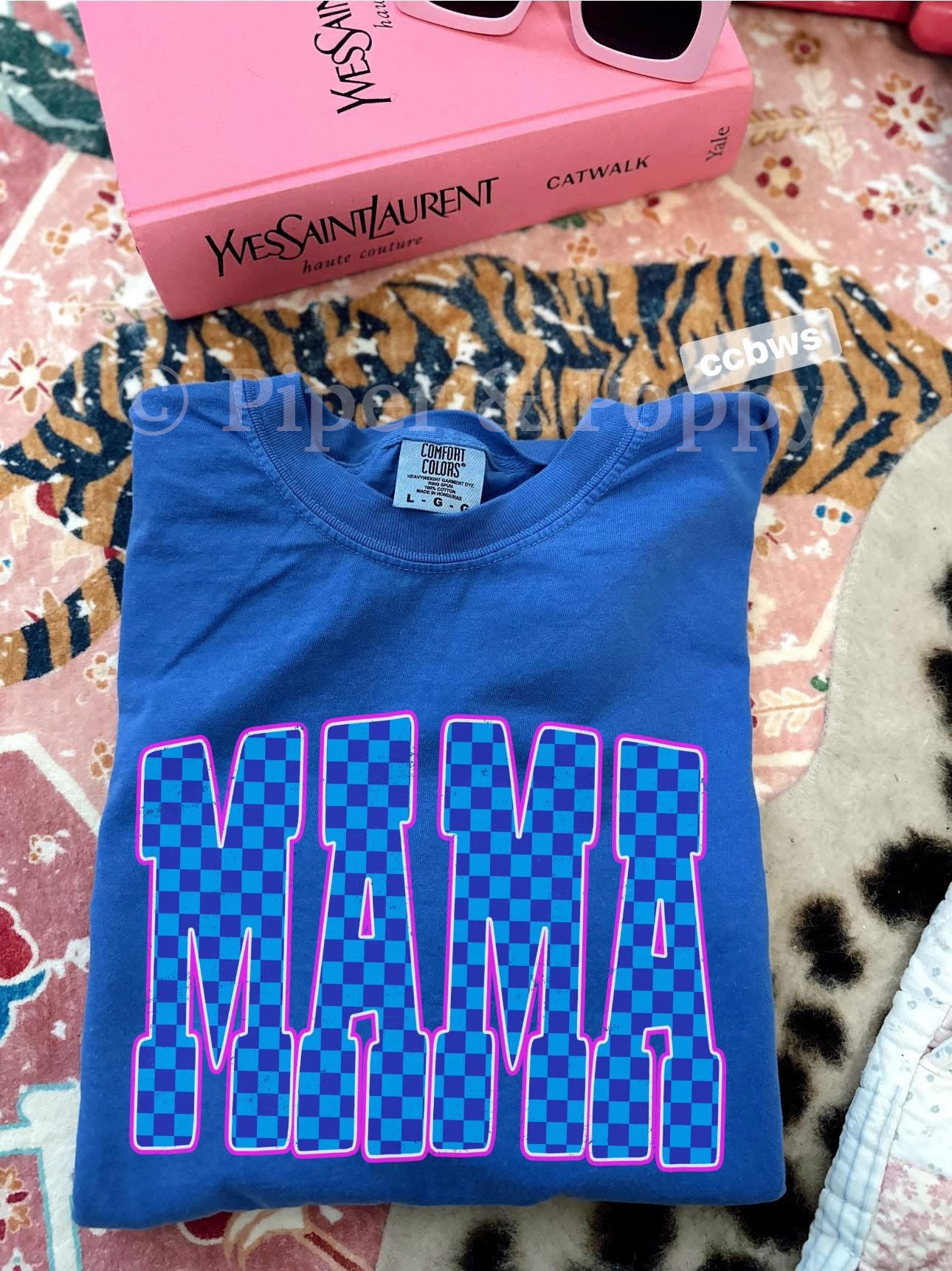 Mama Blue Checkered Tee