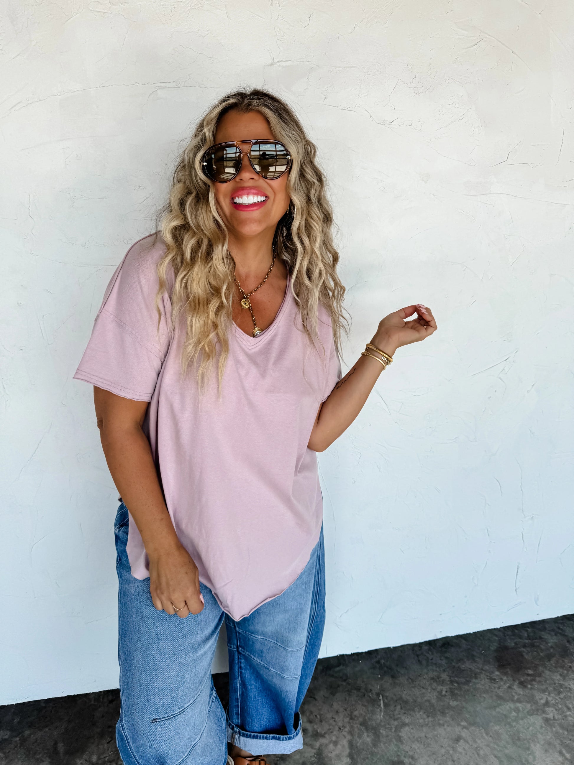 Joey V Neck Washed Cotton Boyfriend Tee