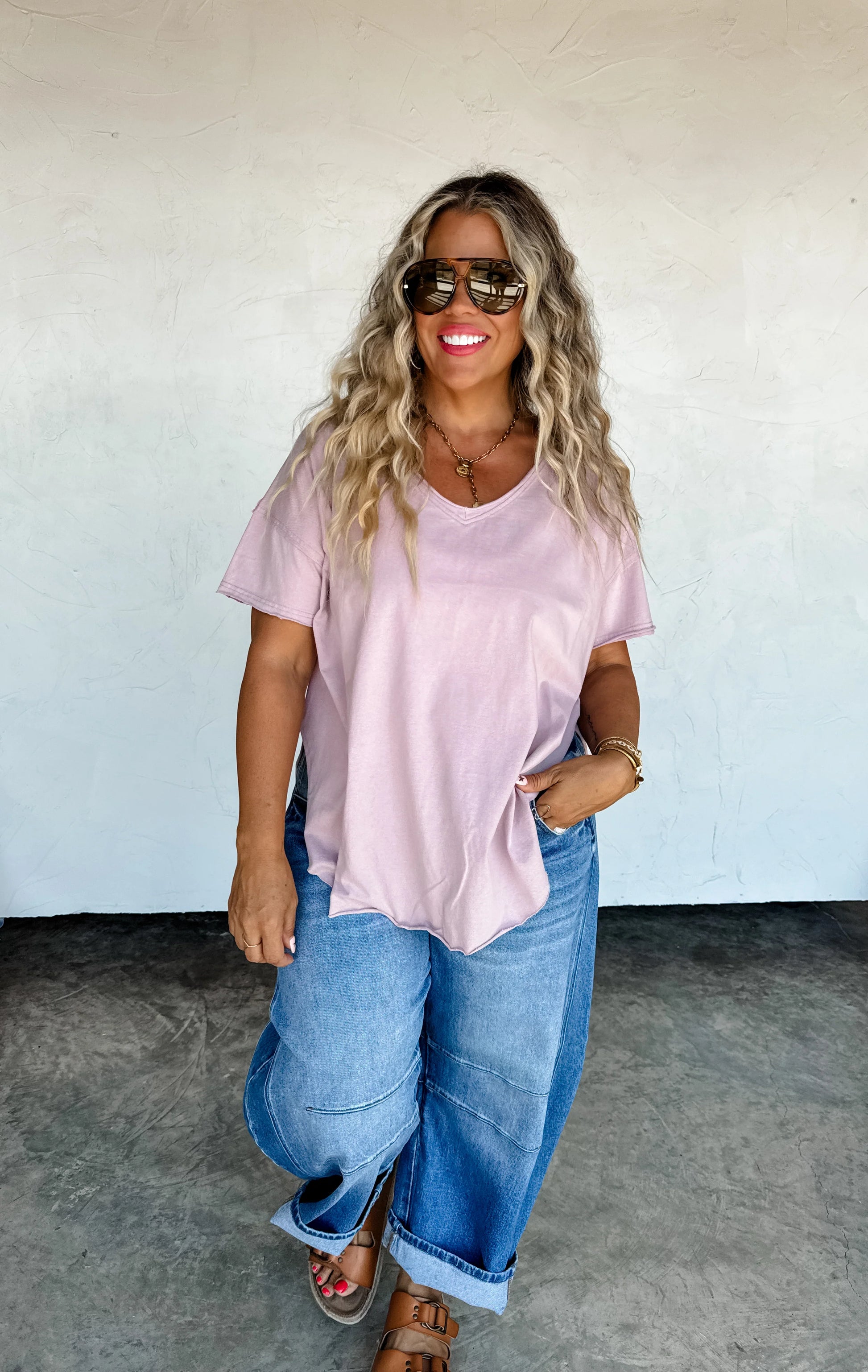 Joey V Neck Washed Cotton Boyfriend Tee
