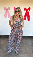 Denim Floral Overalls