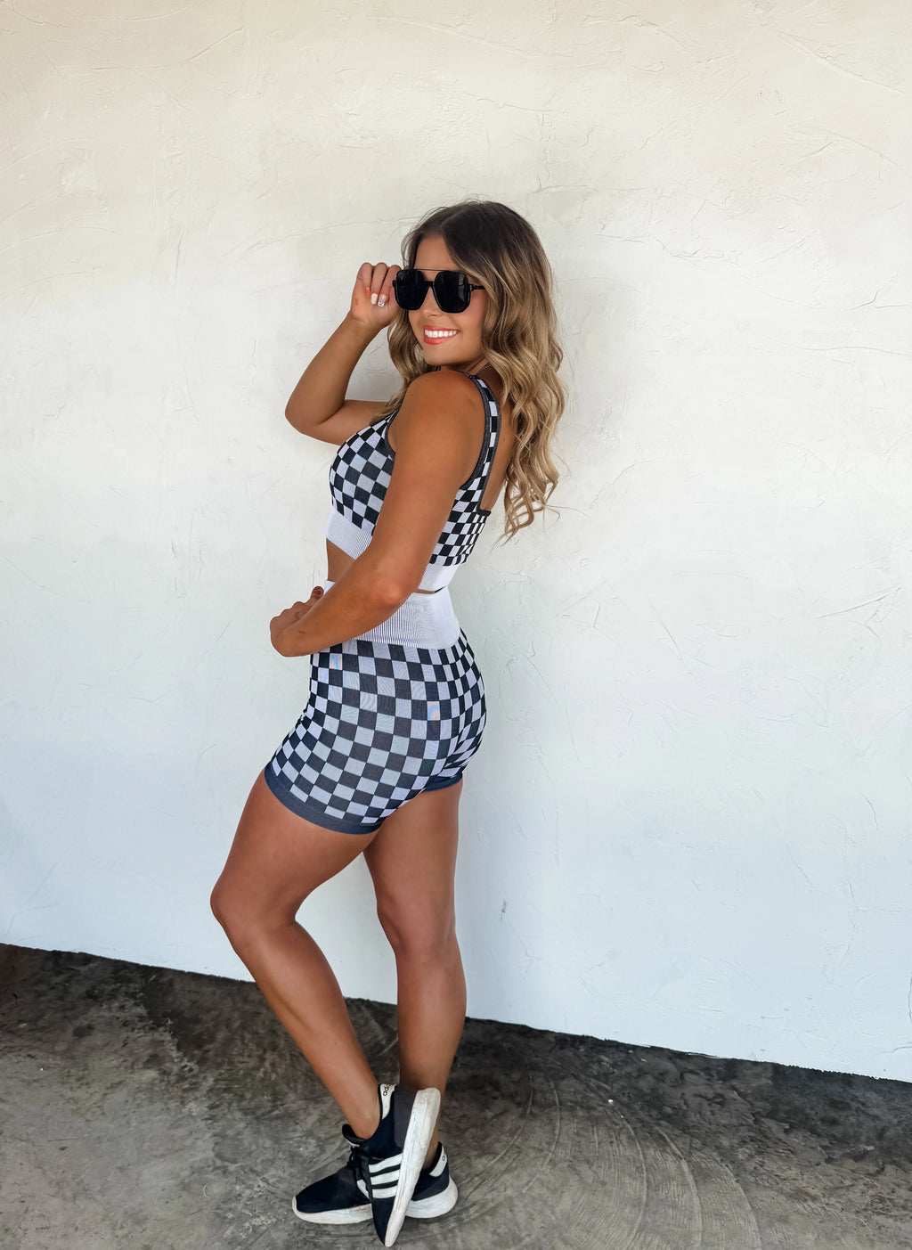 Checker Bra & Biker Short Set