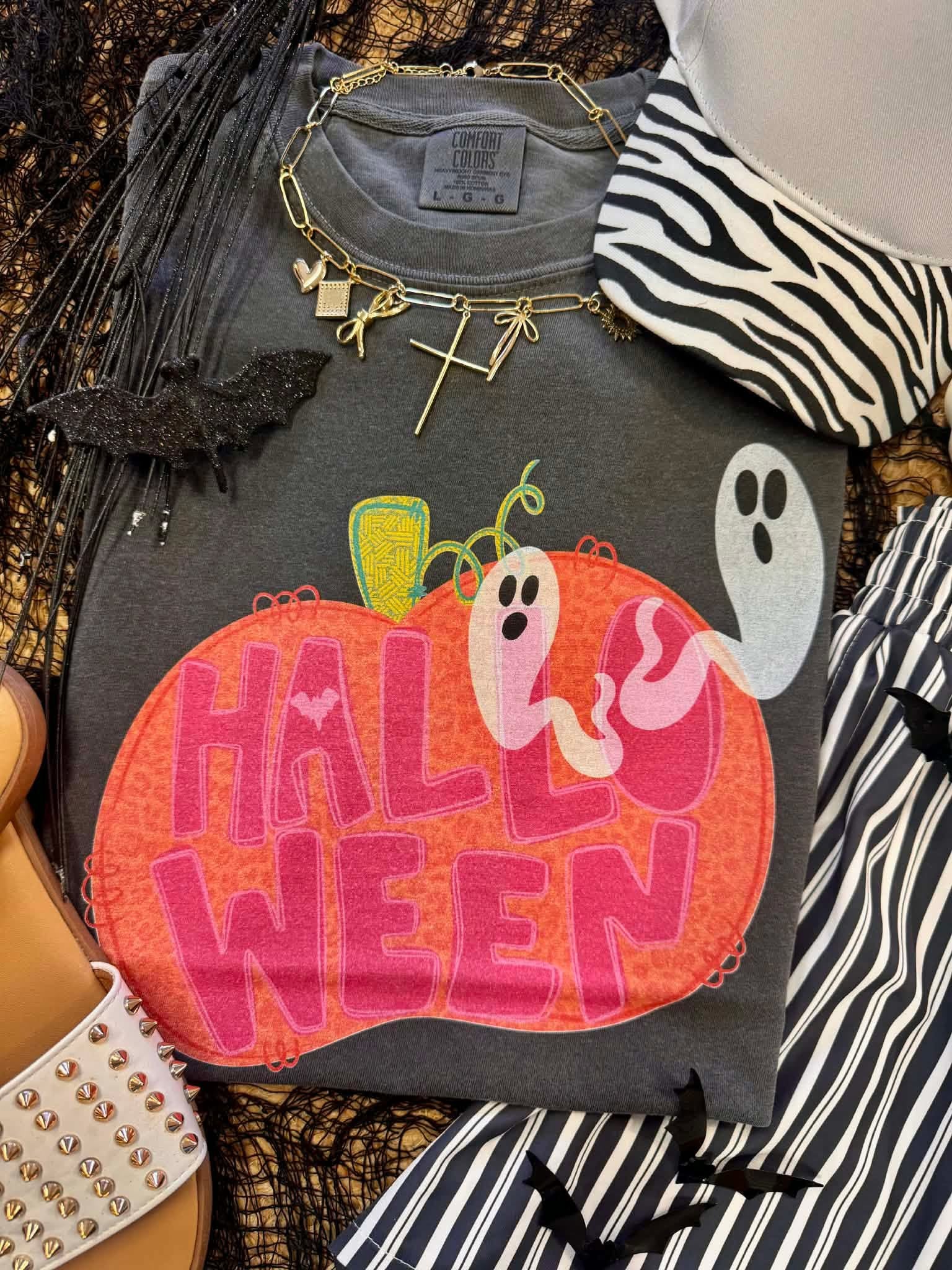 Halloween Ghost & Leopard Pumpkin Tee