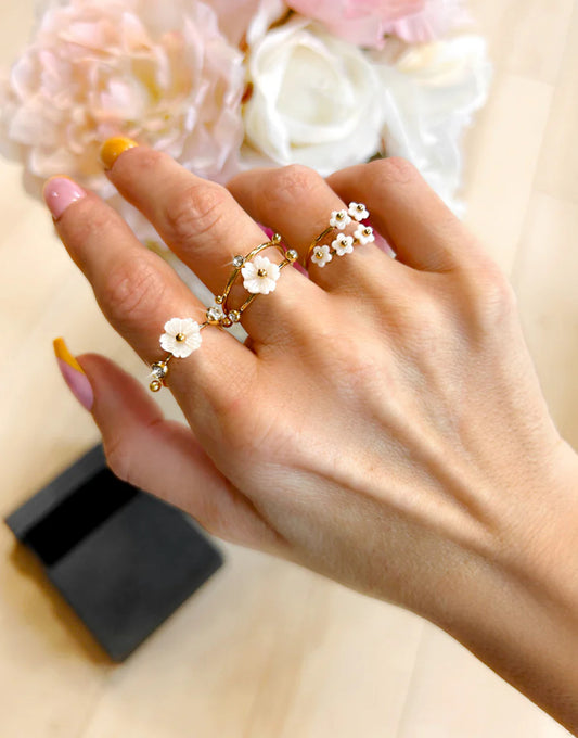 Daisy & Diamond Stainless Steel 3 Piece Ring Set