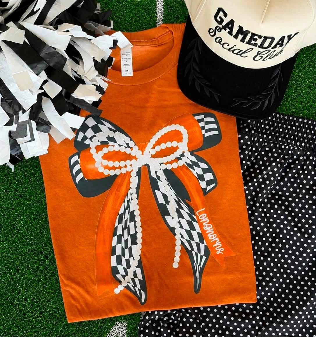 Longhorns Pearl Checkered Bow Tee