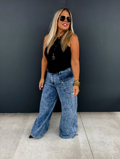 Charlie Cinch Hem Wide Leg Jeans