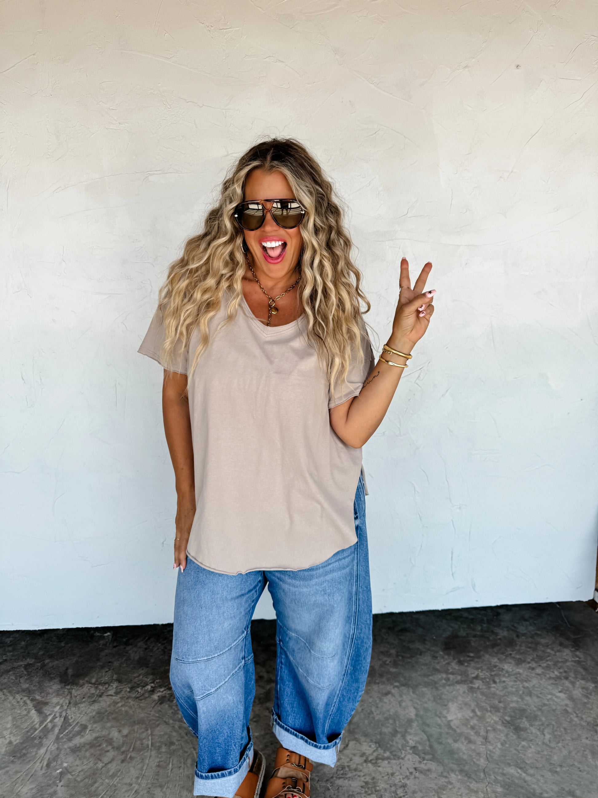Joey V Neck Washed Cotton Boyfriend Tee