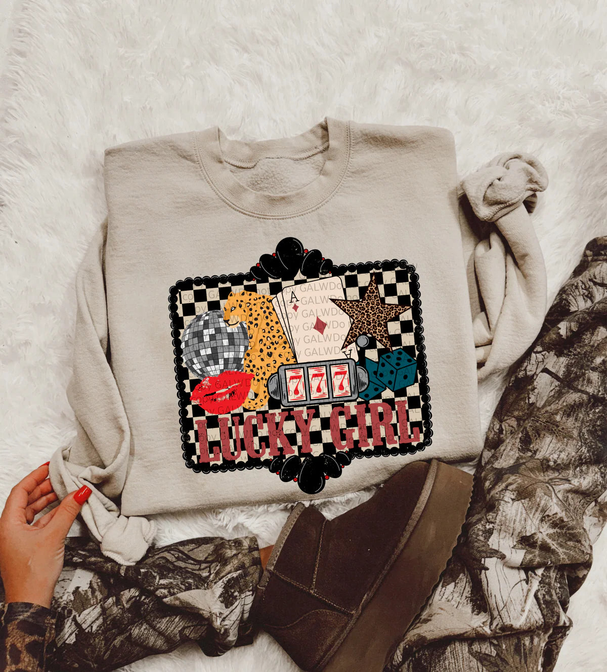 Lucky Girl Checker Collage Crew