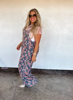 Denim Floral Overalls