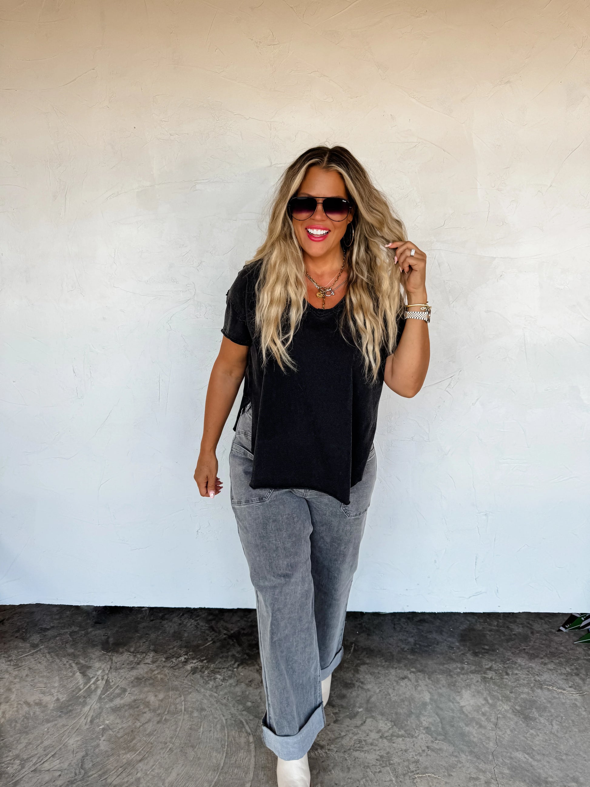 Joey V Neck Washed Cotton Boyfriend Tee