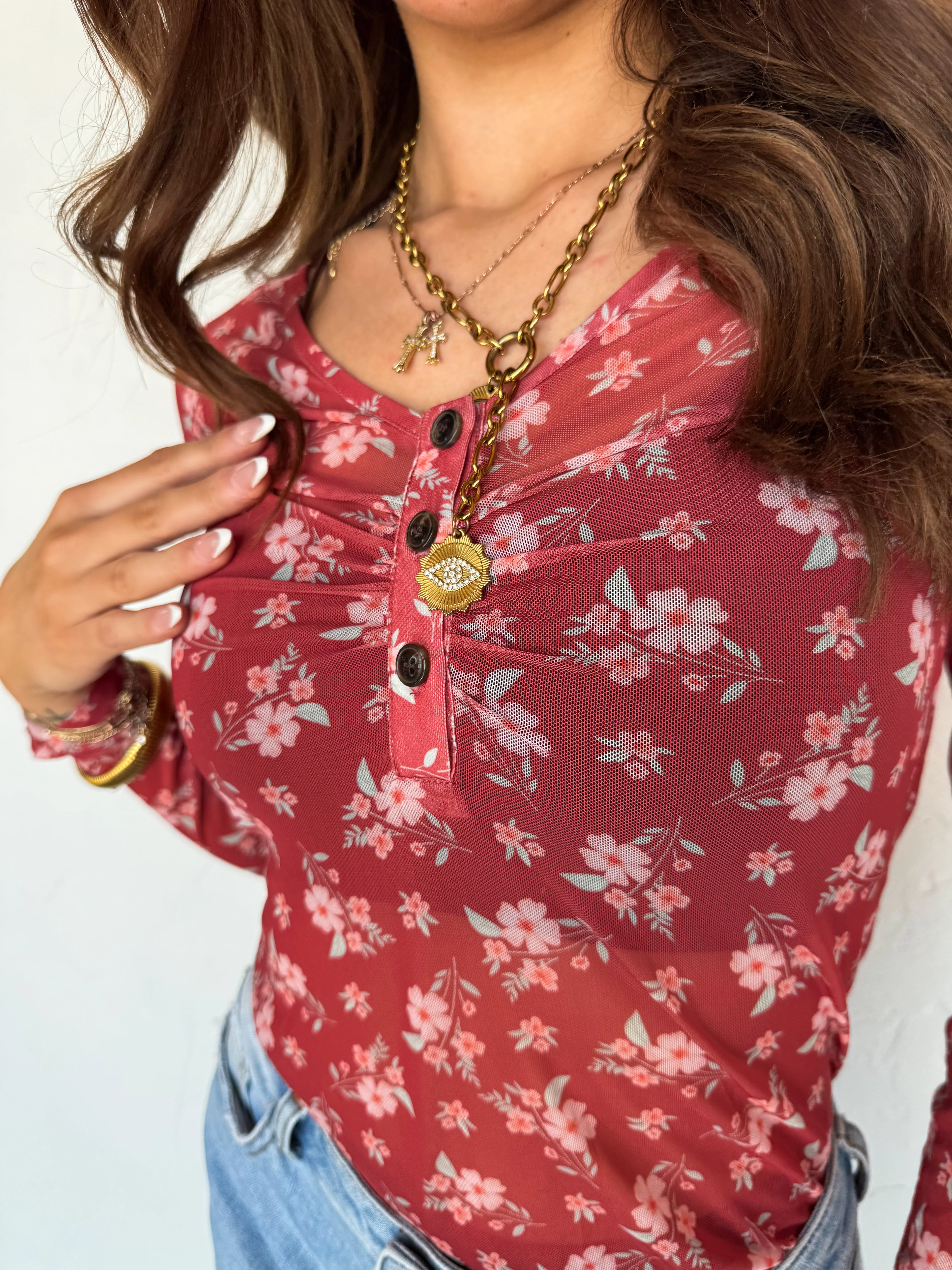 Annie V Neck Mesh Top