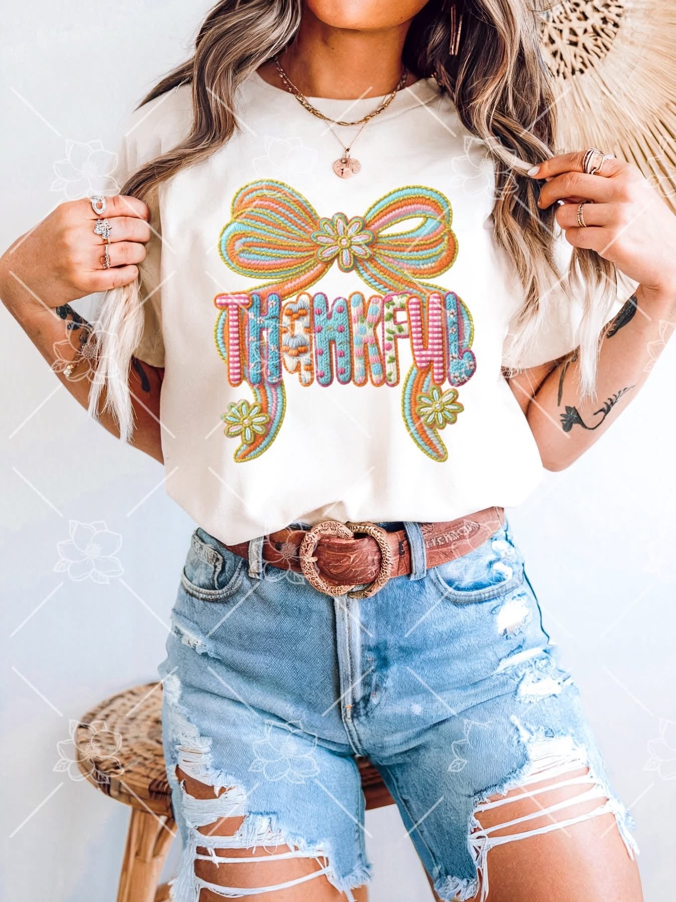 Colorful Thankful Bow Tee