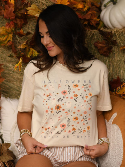 Trick Or Treat Ghost Florals Tee