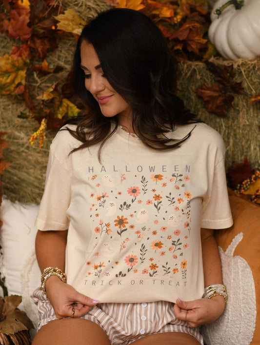 Trick Or Treat Ghost Florals Tee