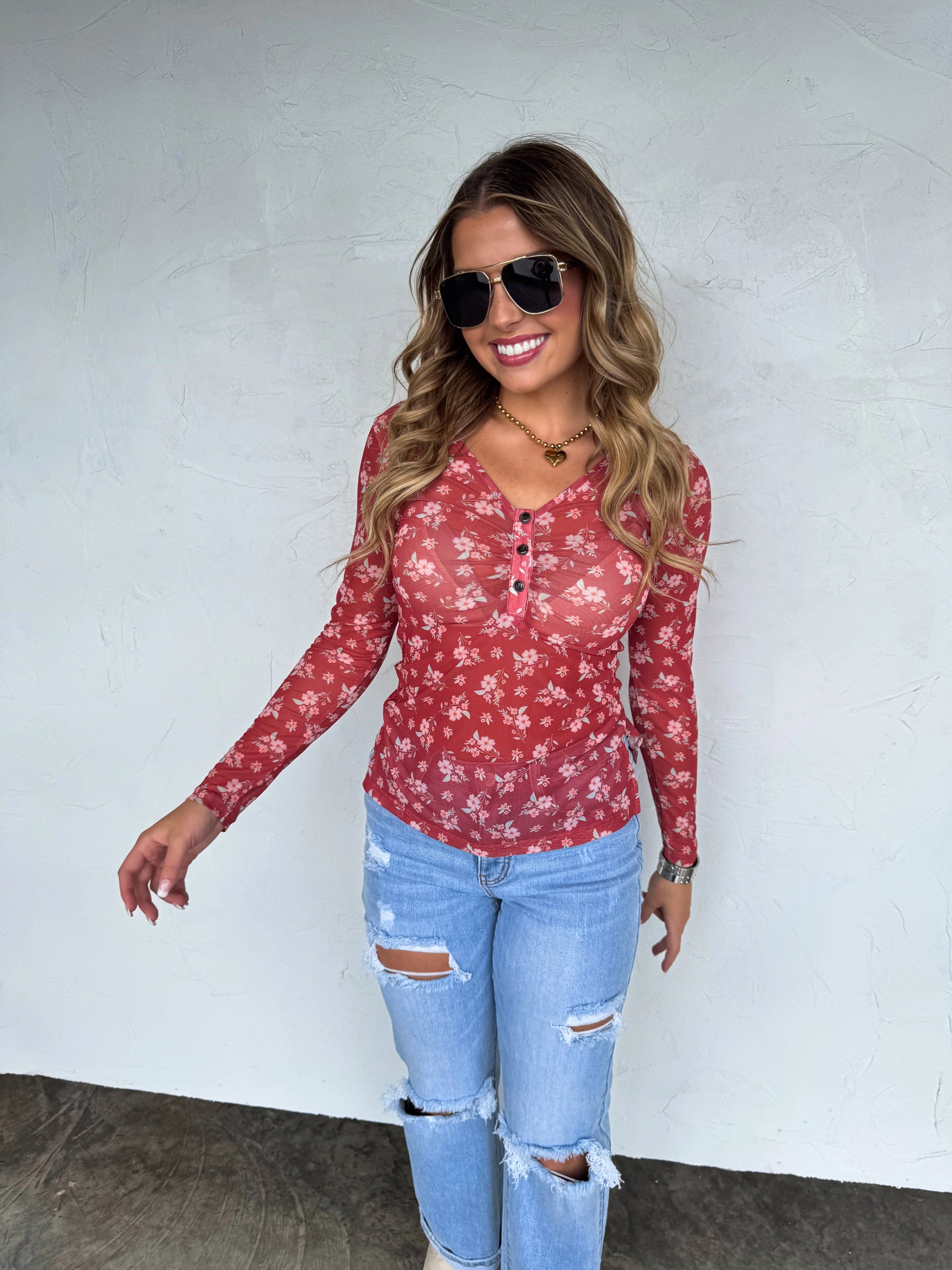 Annie V Neck Mesh Top