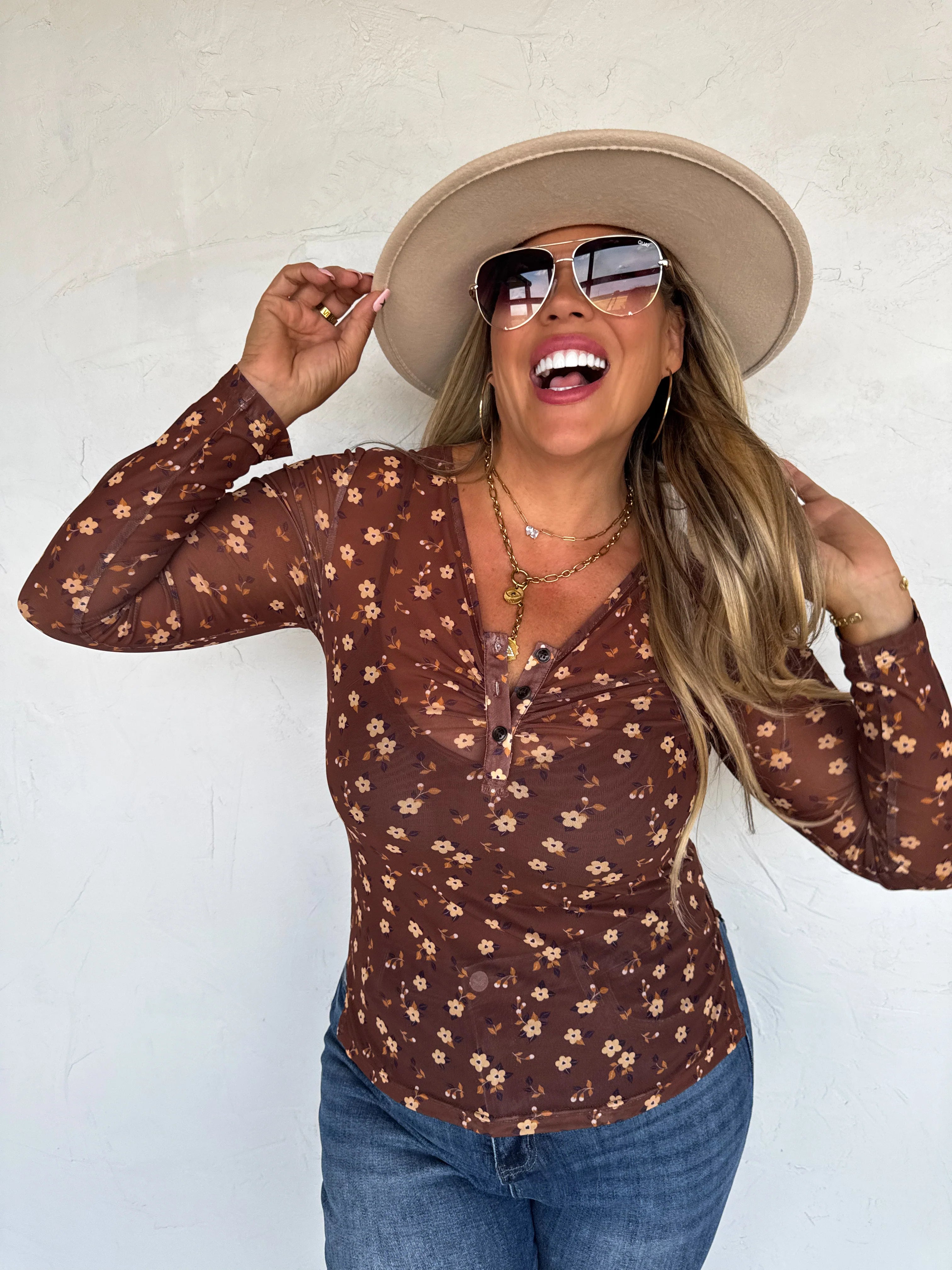 Annie V Neck Mesh Top