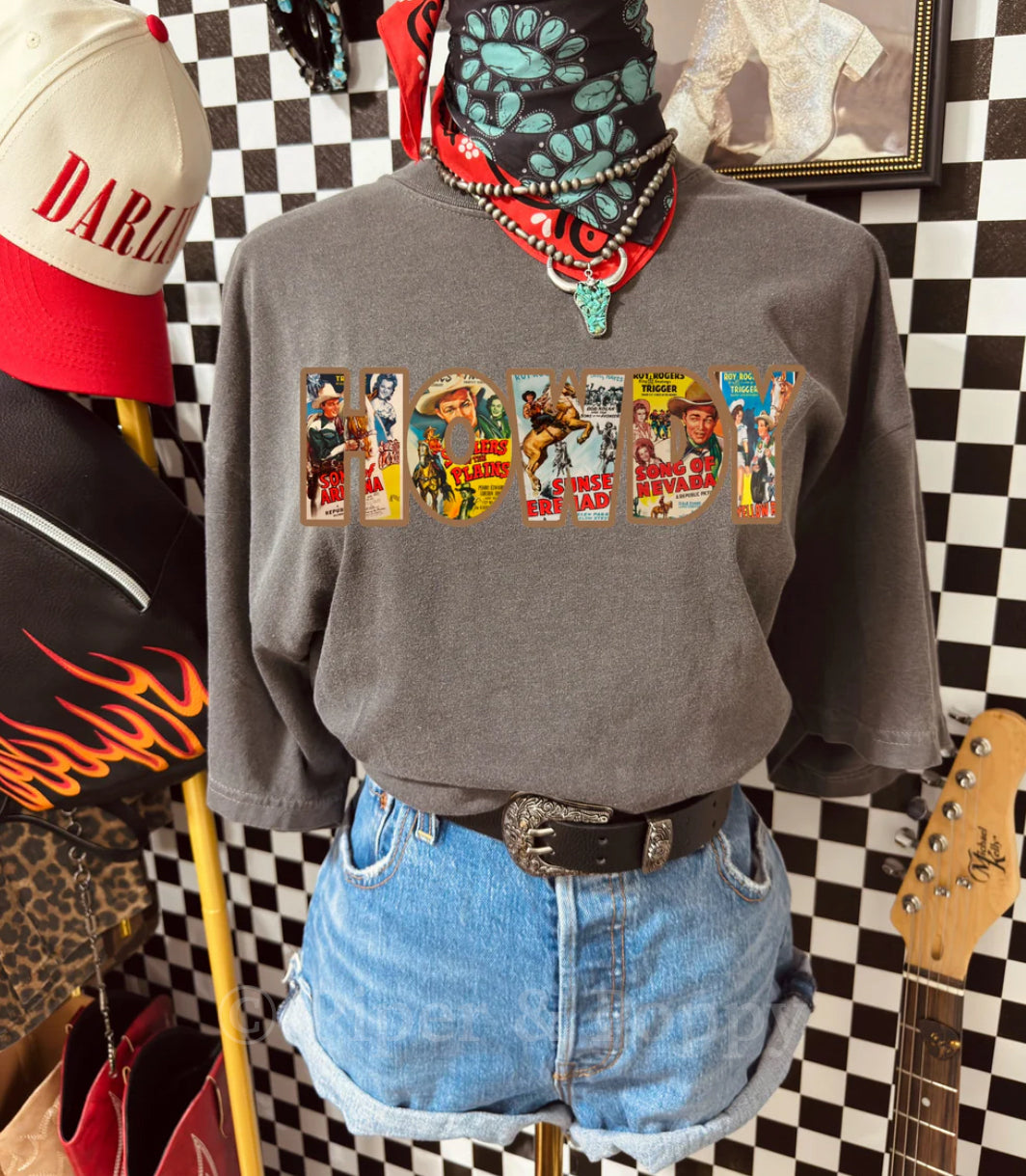 Western Vintage Newspaper Howdy Tee