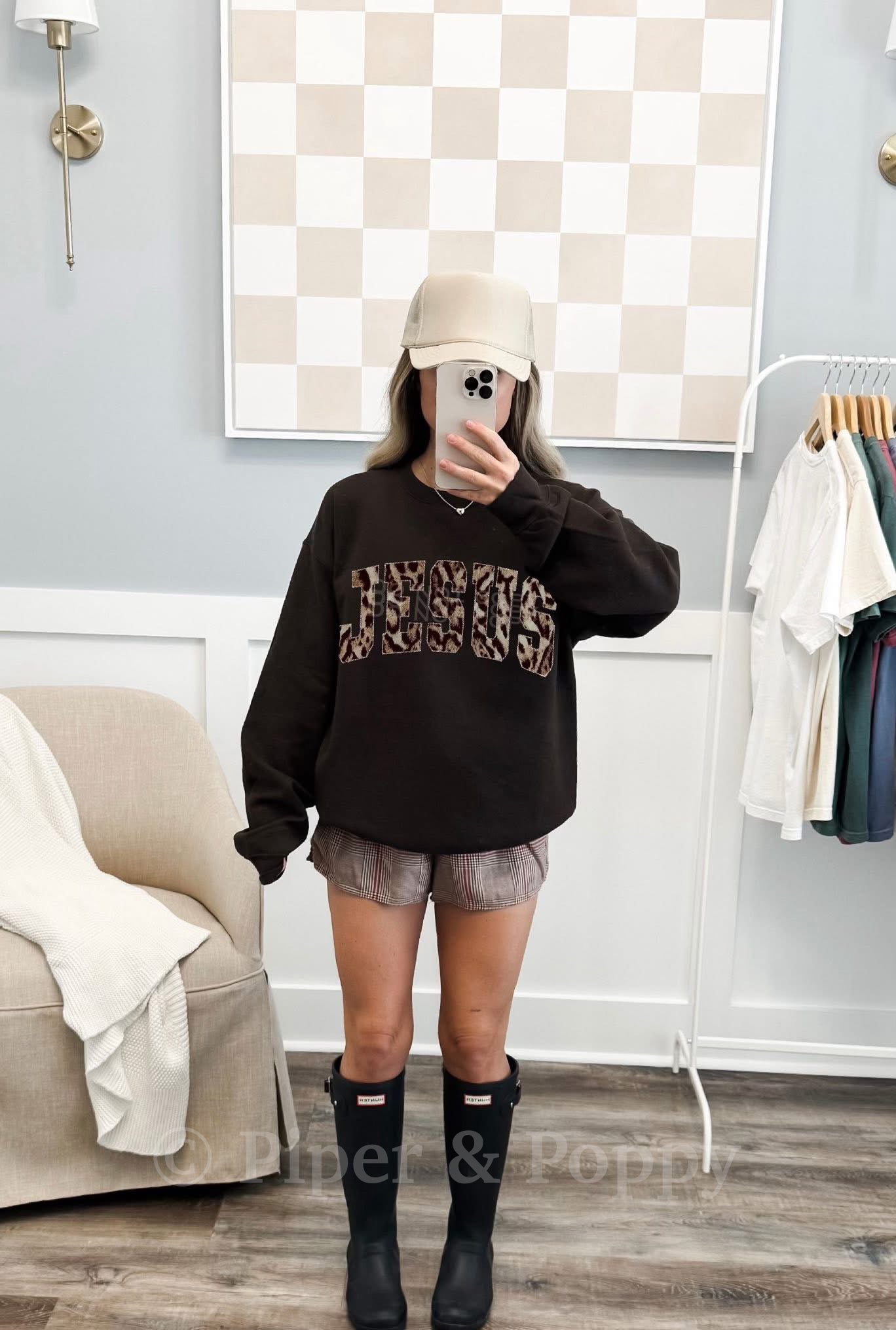 Leopard Sparkle Outline Jesus Crew