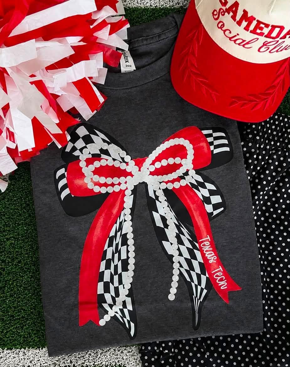 Texas Tech Checkered Pearl Bow Tee