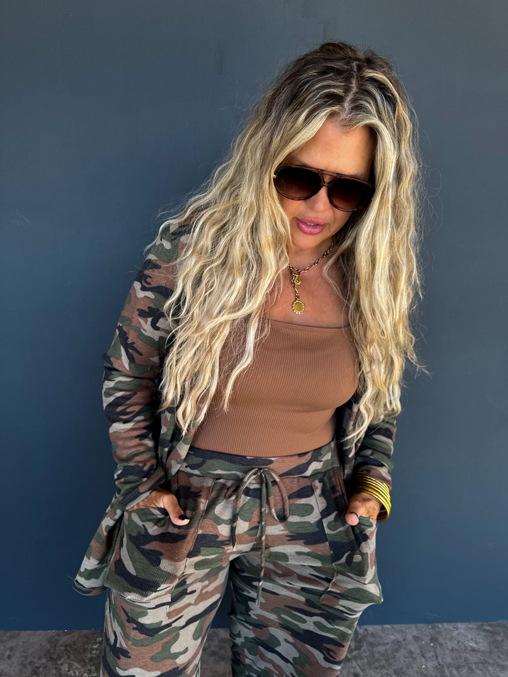 Reese Camo Waffle Cardigan