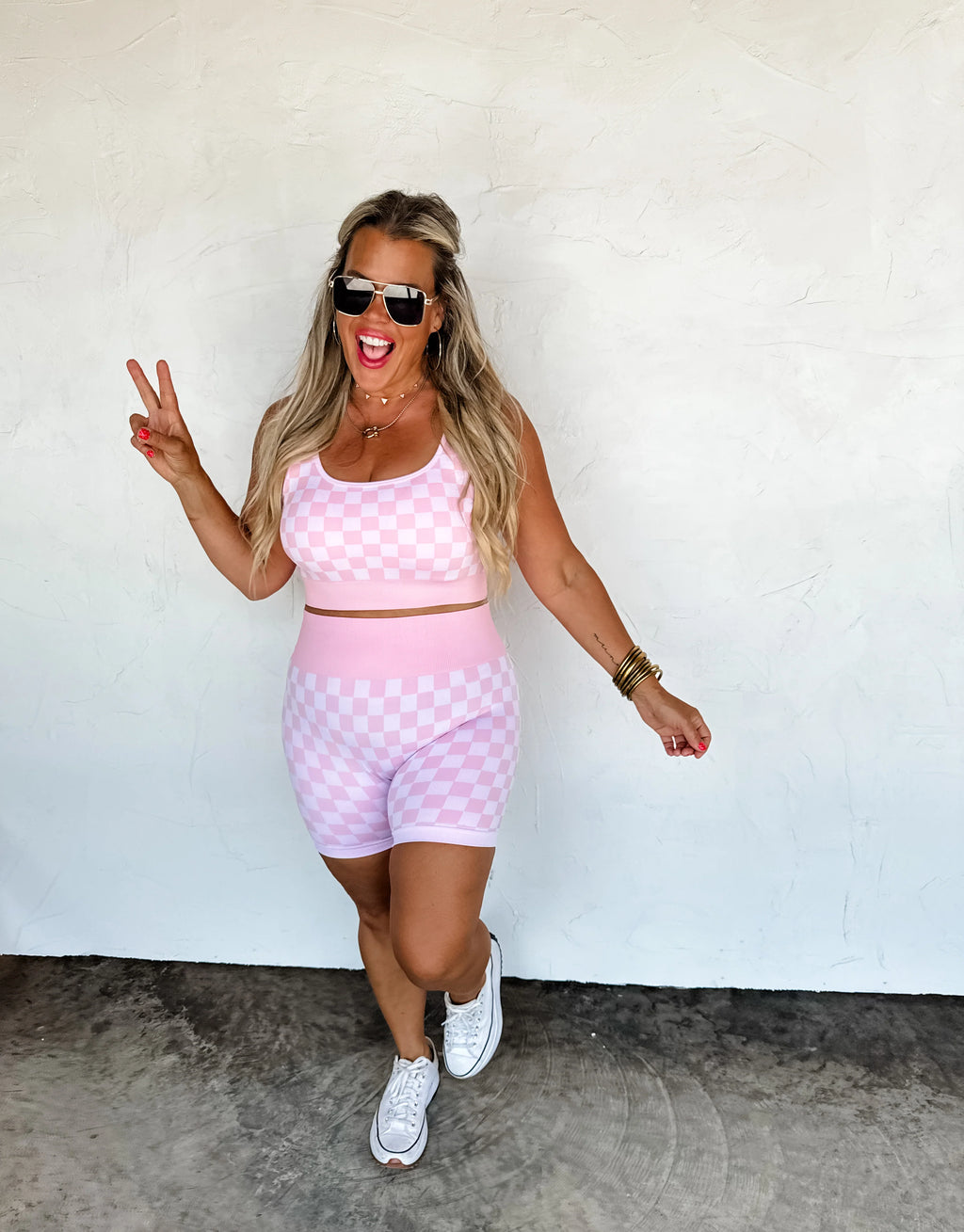 Checker Bra & Biker Short Set