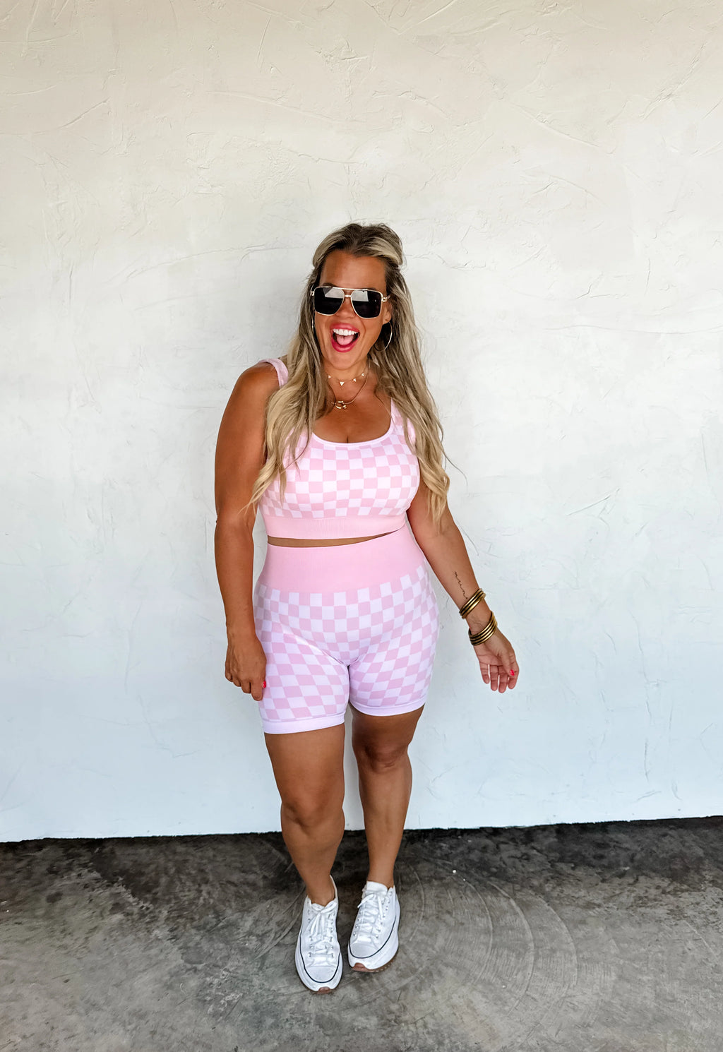 Checker Bra & Biker Short Set