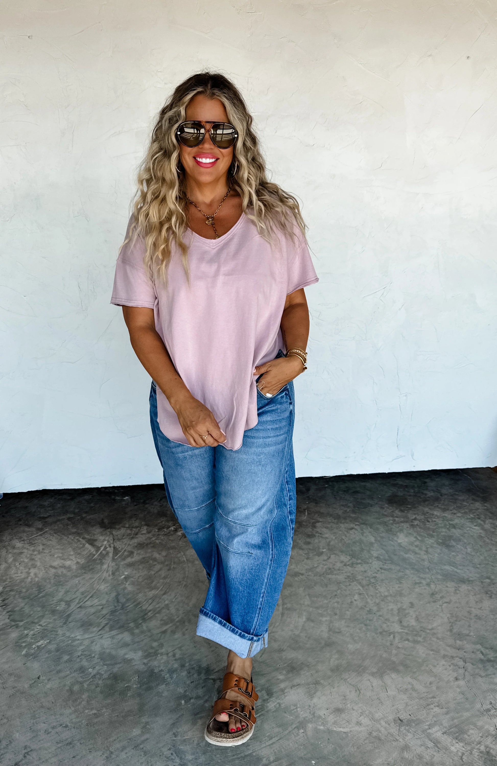 Joey V Neck Washed Cotton Boyfriend Tee