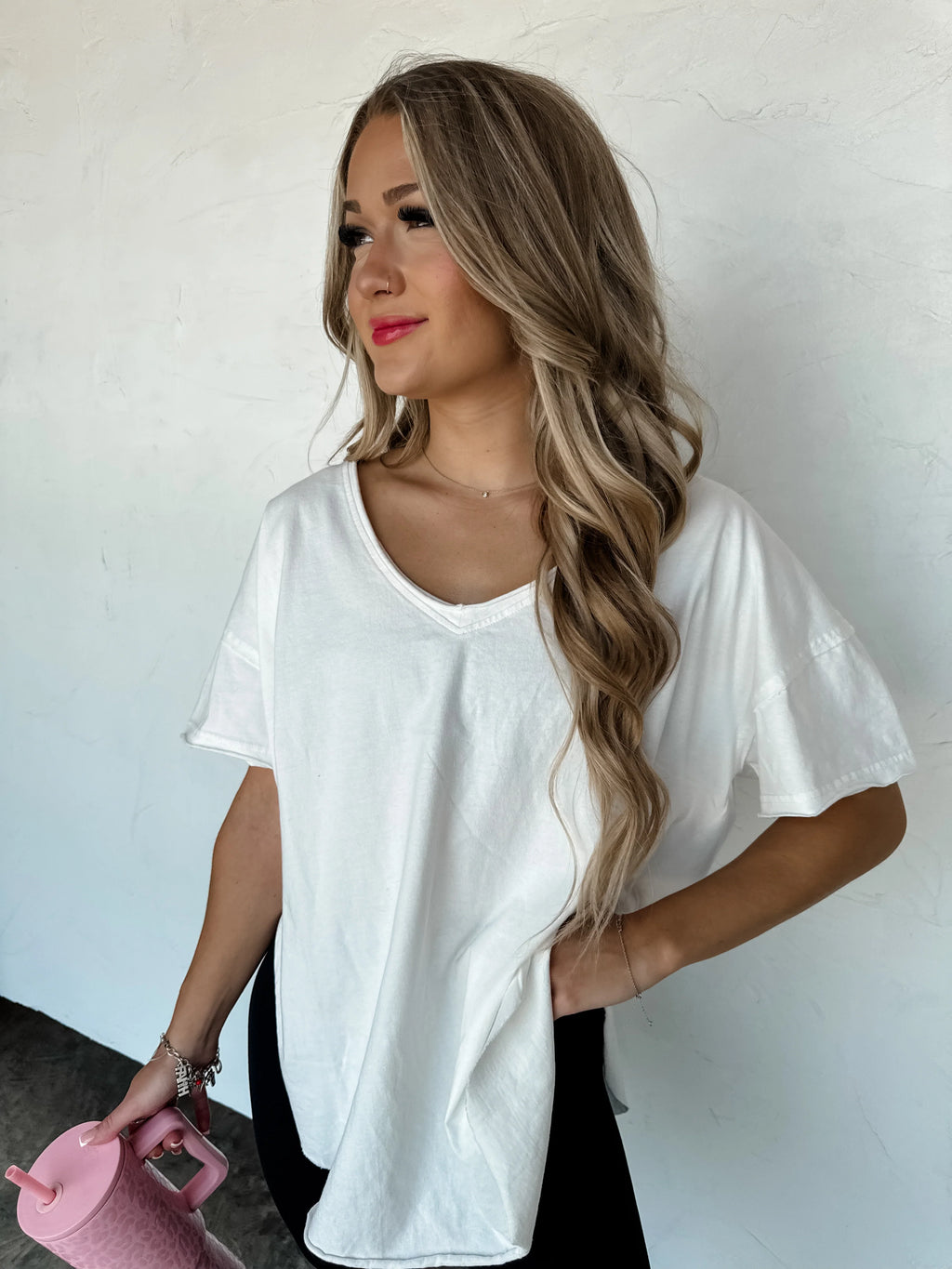 Joey V Neck Washed Cotton Boyfriend Tee