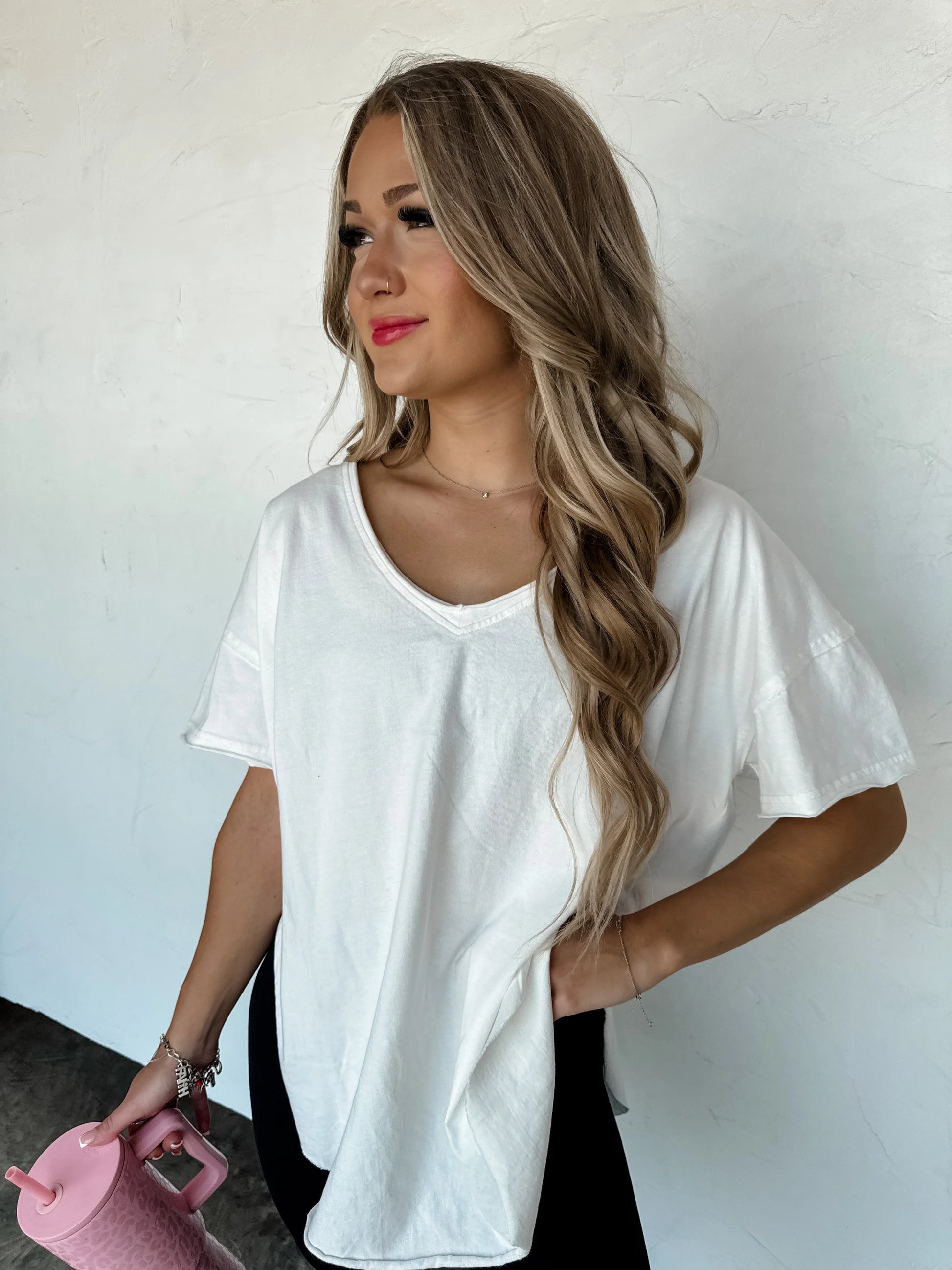 Joey V Neck Washed Cotton Boyfriend Tee