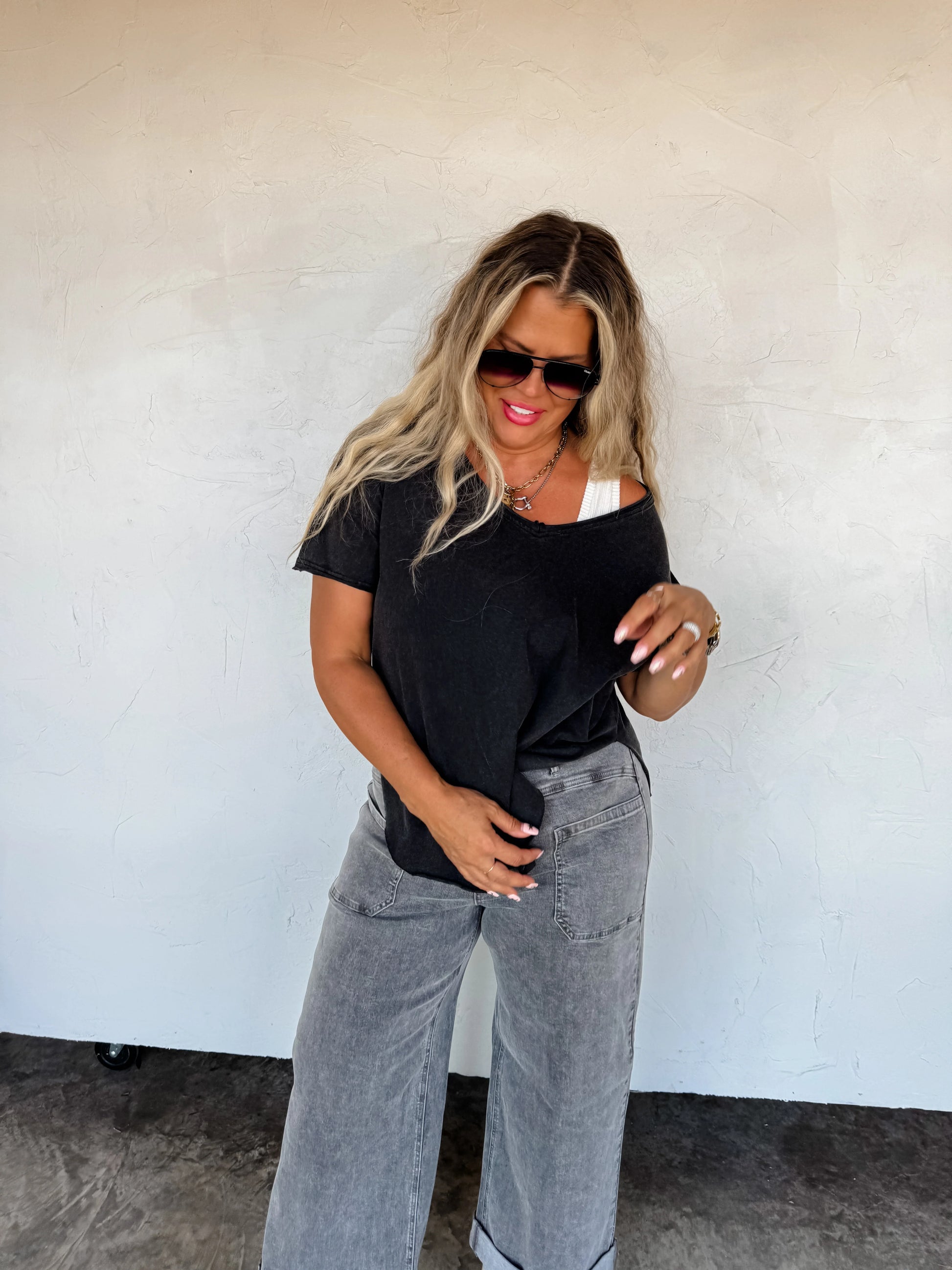 Joey V Neck Washed Cotton Boyfriend Tee
