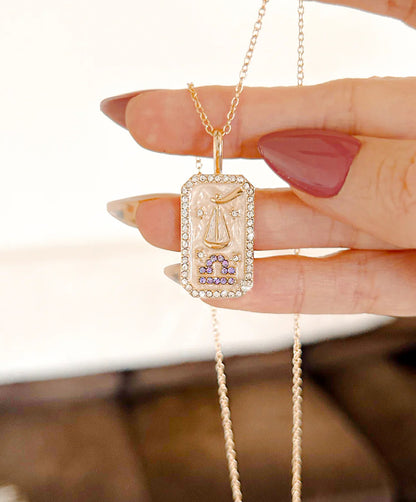 Dainty Zodiac Pendant Cubic Zirconia Necklace