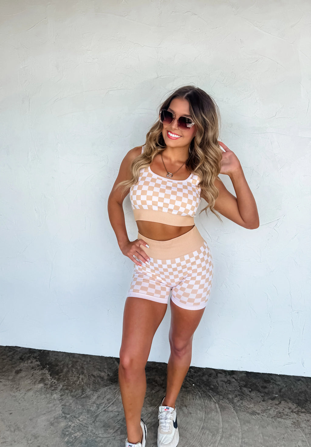 Checker Bra & Biker Short Set