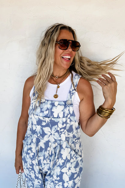 Floral Karli Ribbed Overalls