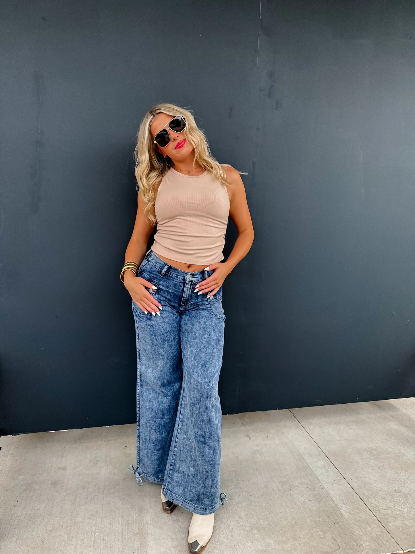 Charlie Cinch Hem Wide Leg Jeans