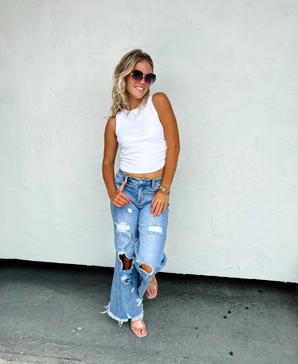 Drew Distressed Dad Jeans