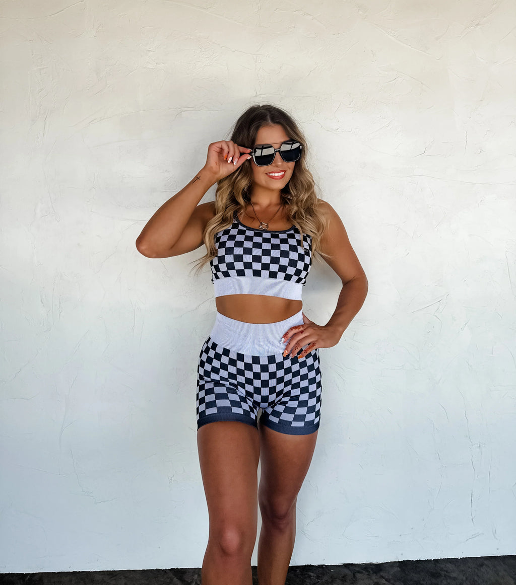 Checker Bra & Biker Short Set