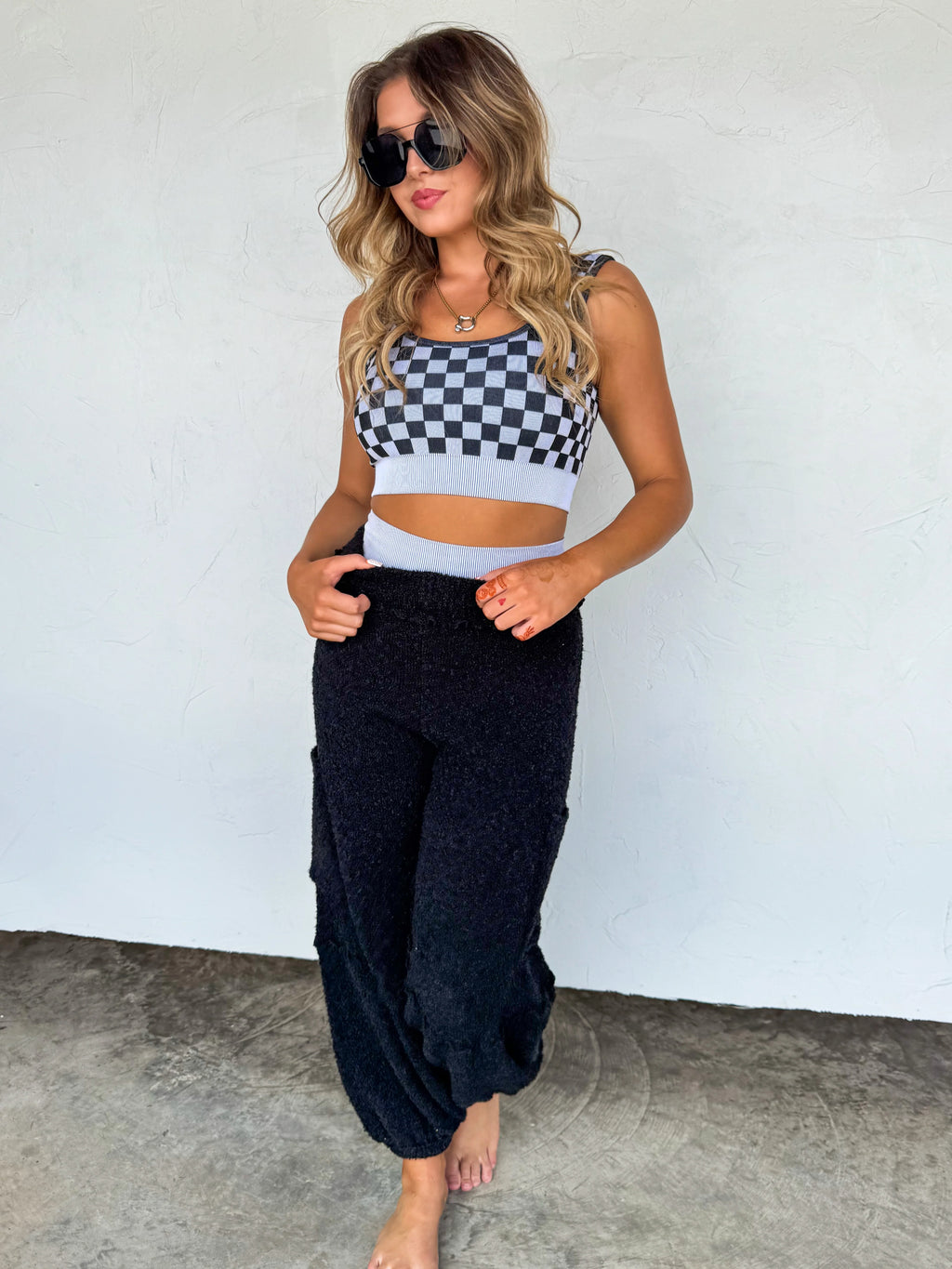 Checker Bra & Biker Short Set