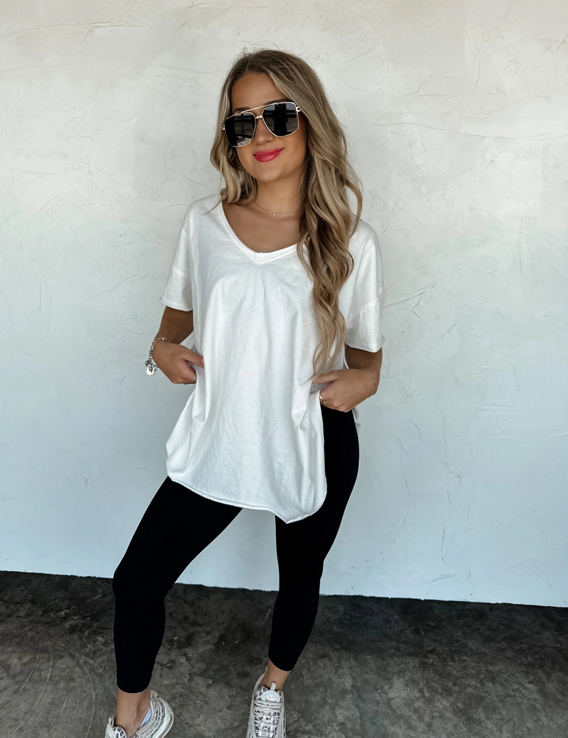 Joey V Neck Washed Cotton Boyfriend Tee