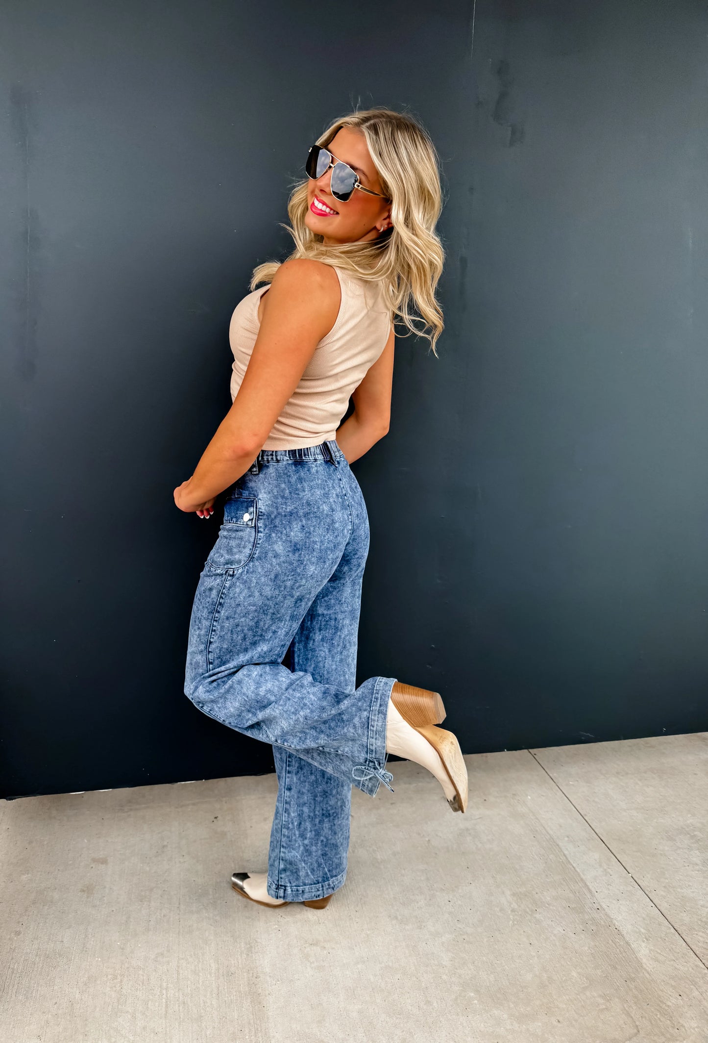 Charlie Cinch Hem Wide Leg Jeans