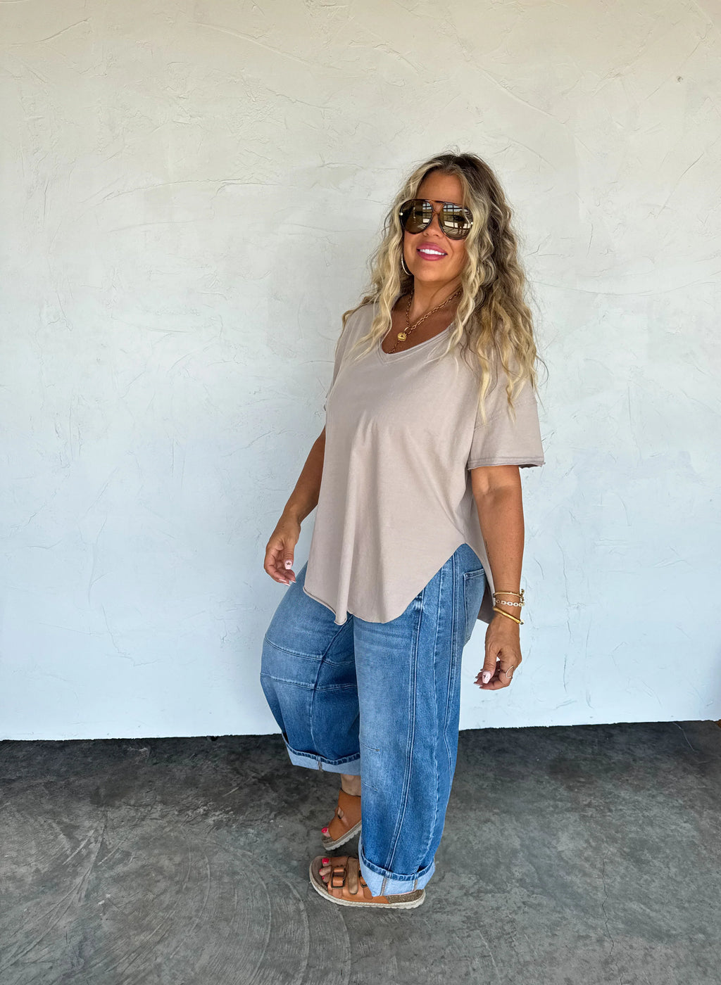 Joey V Neck Washed Cotton Boyfriend Tee