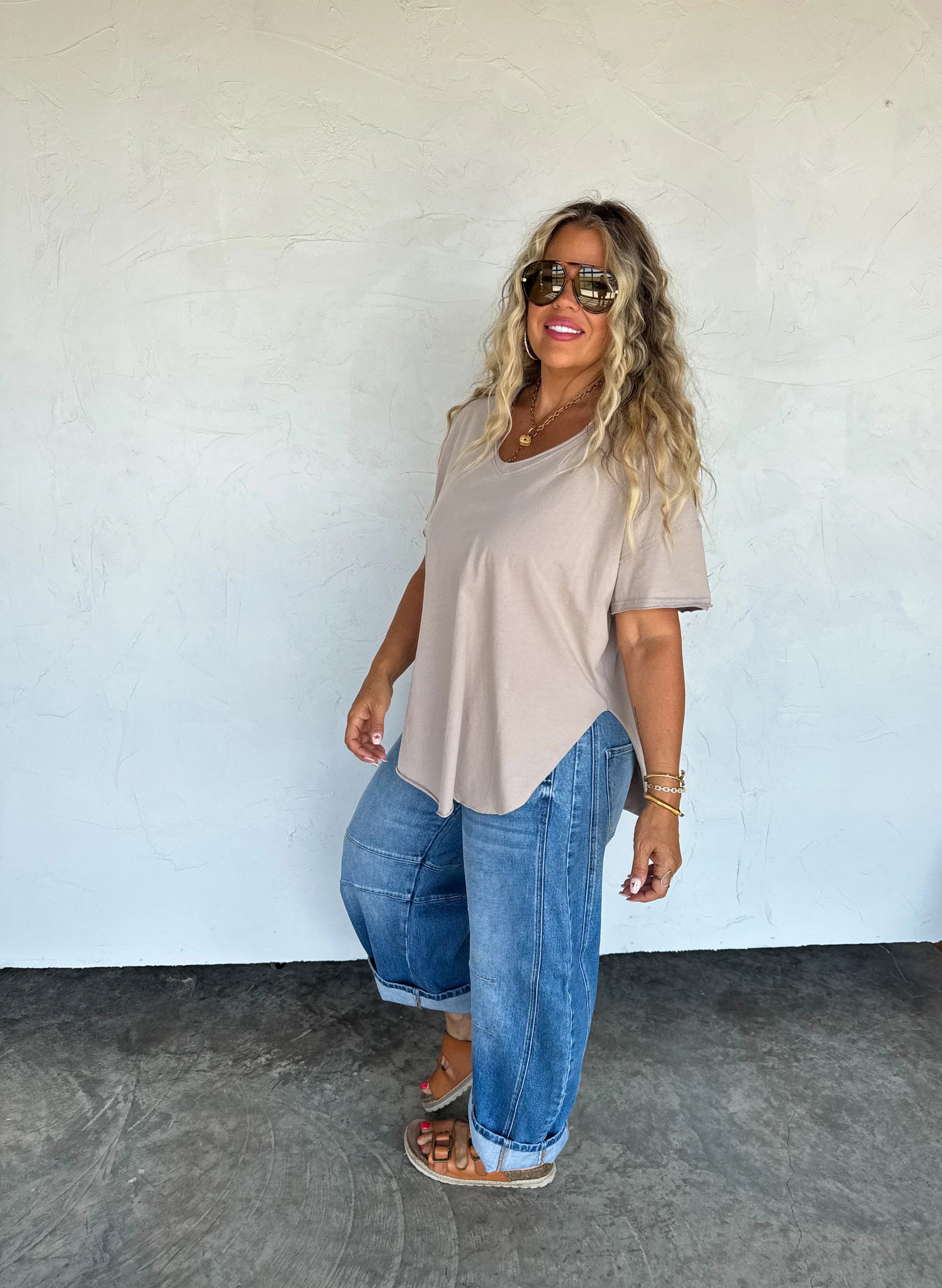 Joey V Neck Washed Cotton Boyfriend Tee
