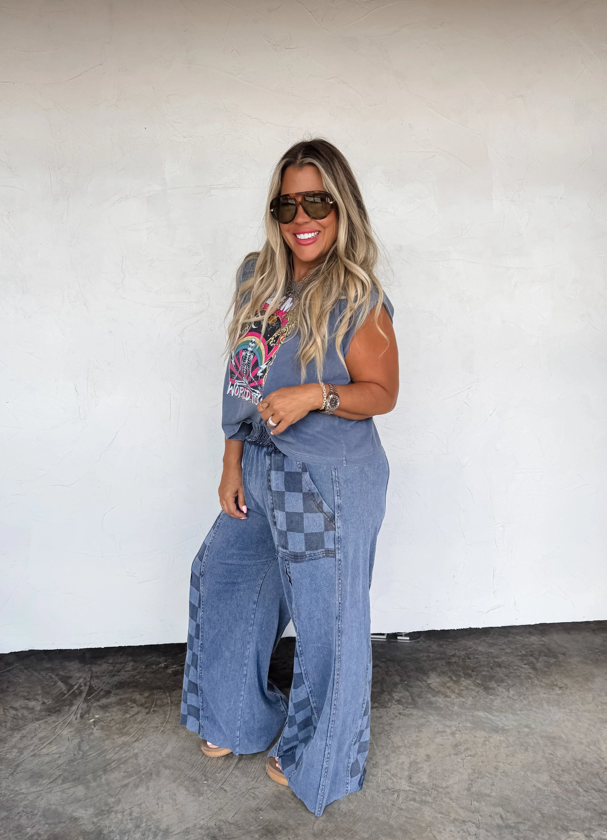 Groove On Checker Flare Pants