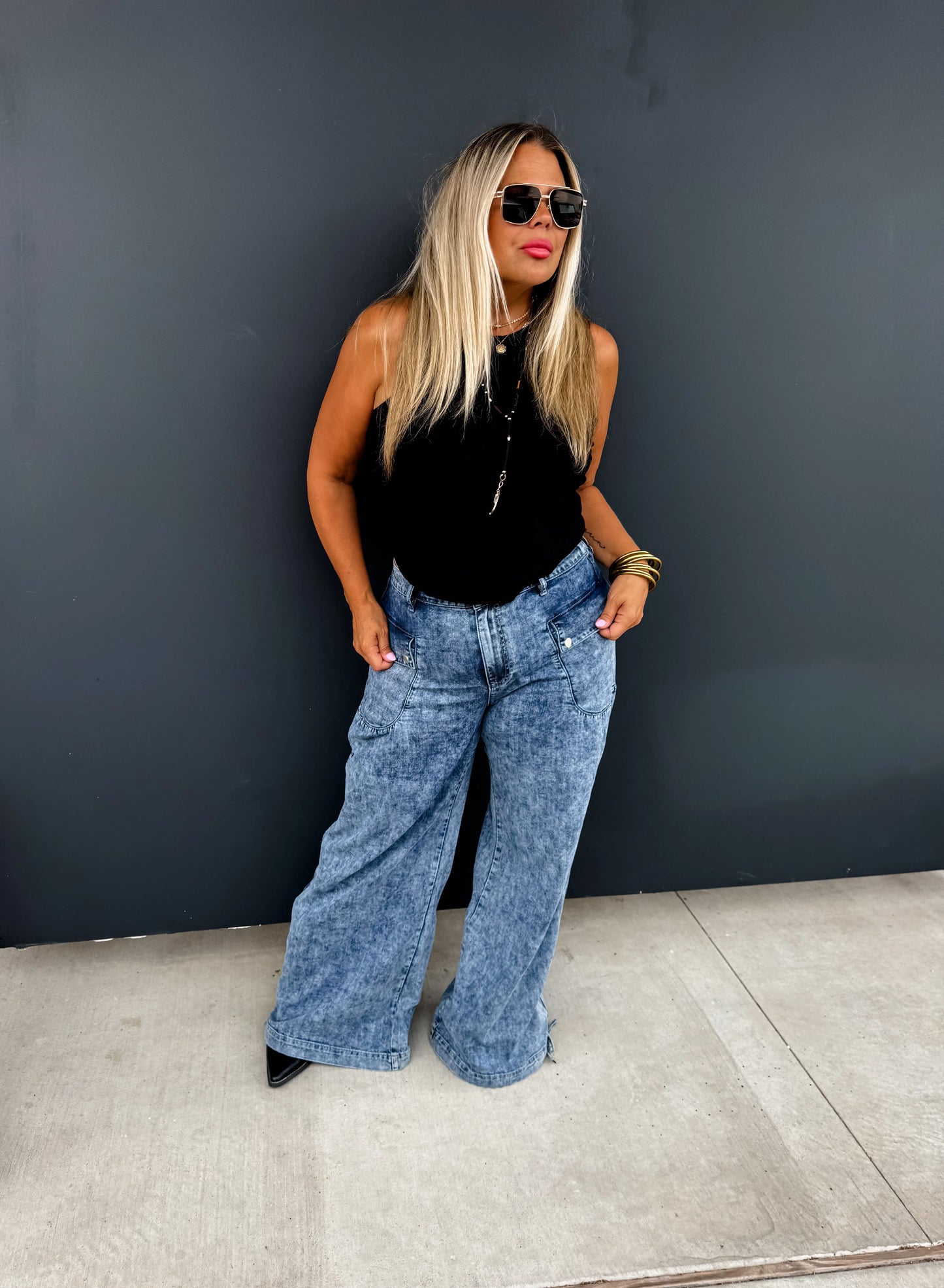 Charlie Cinch Hem Wide Leg Jeans