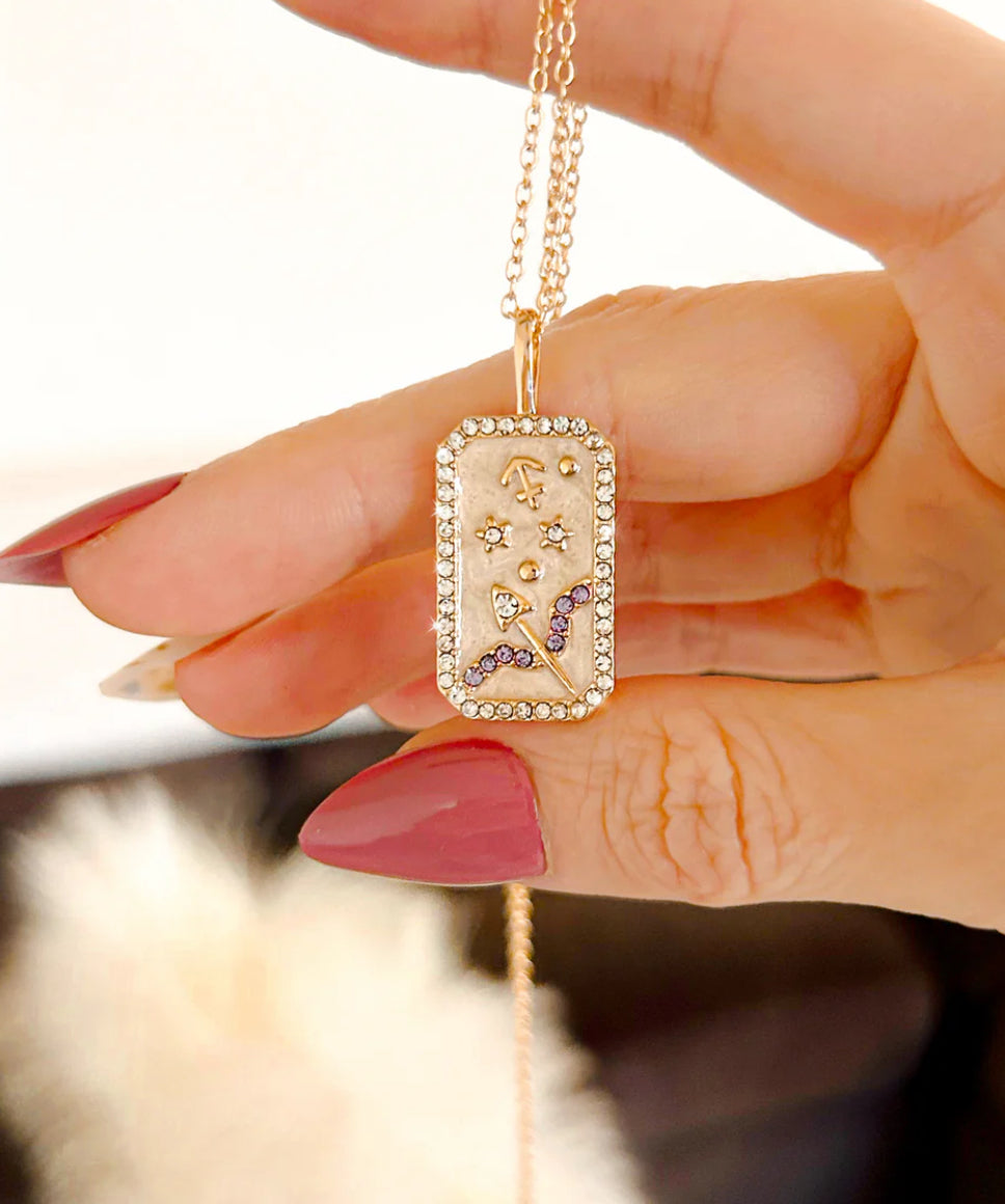 Dainty Zodiac Pendant Cubic Zirconia Necklace