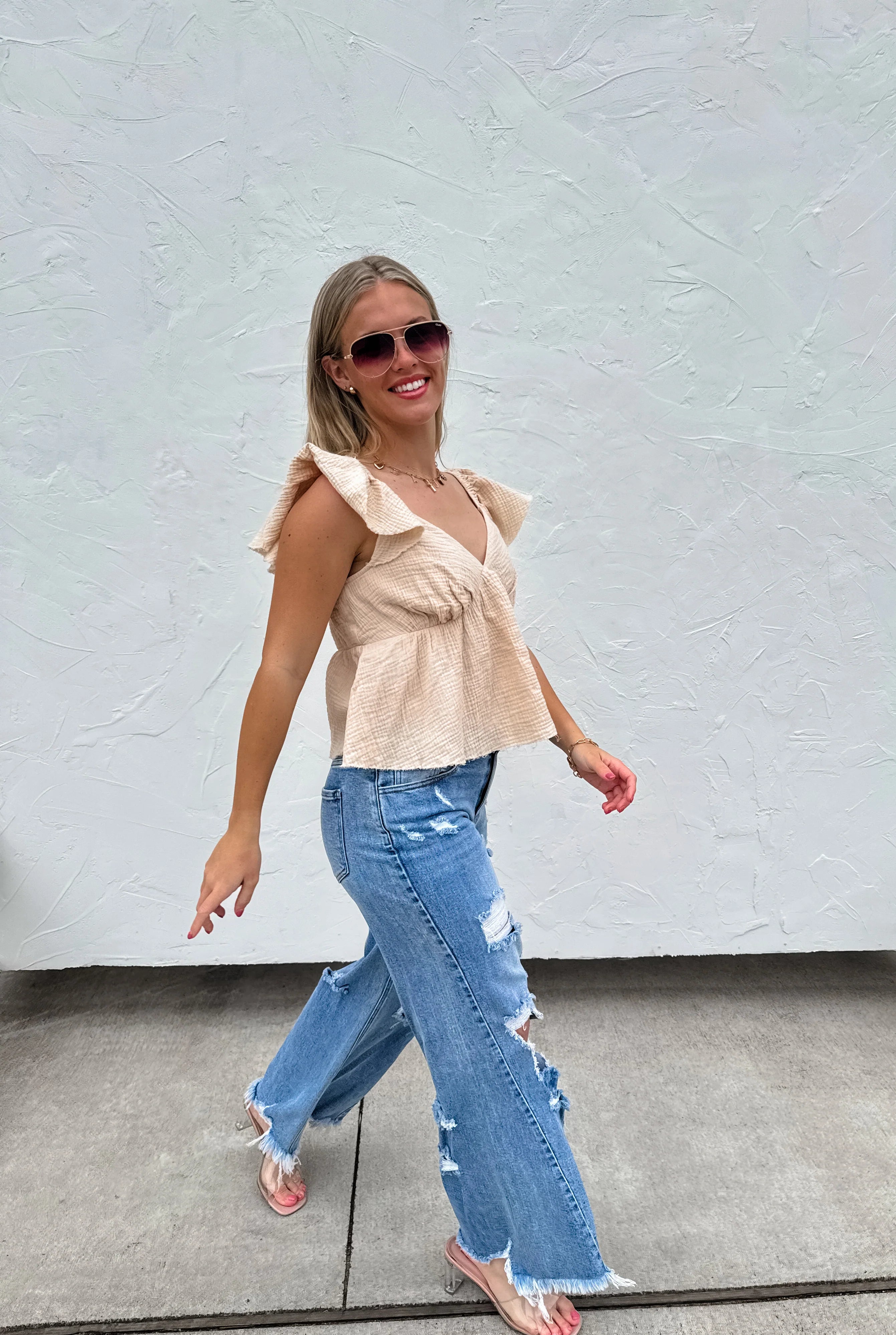 Drew Distressed Dad Jeans