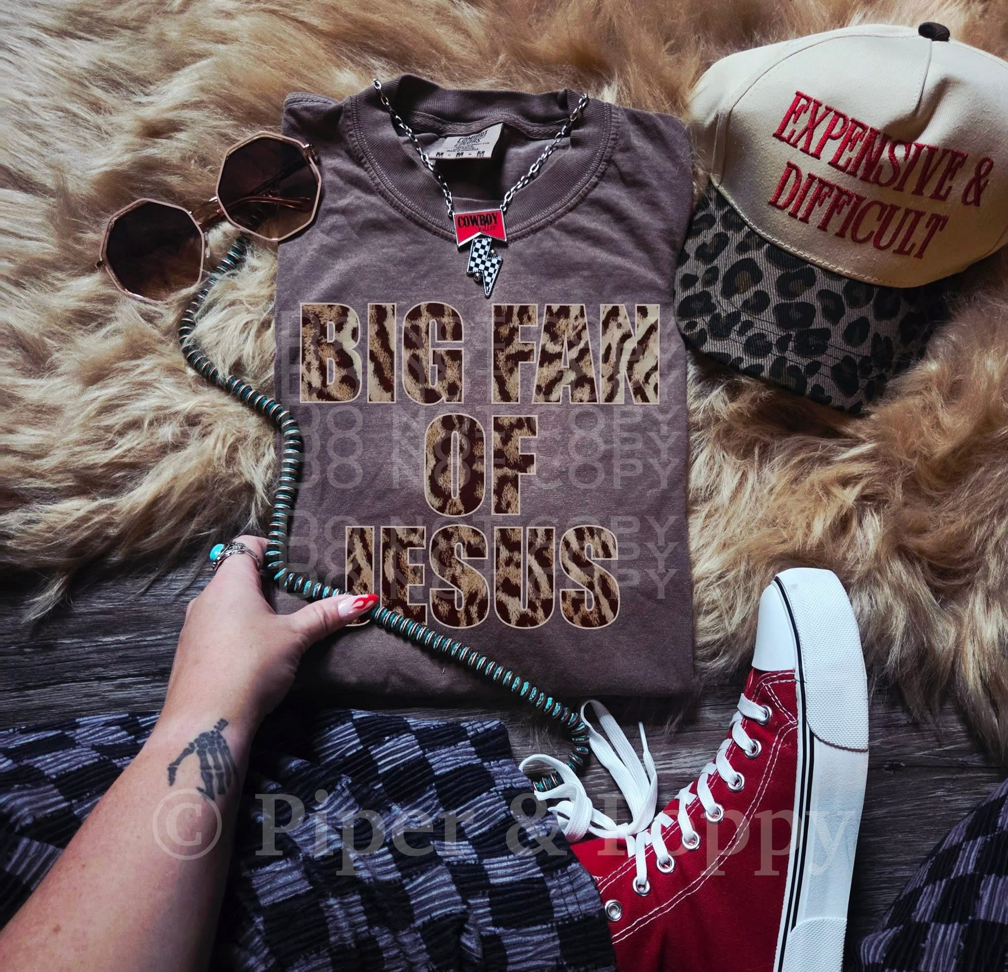 Leopard Big Fan Of Jesus Tee