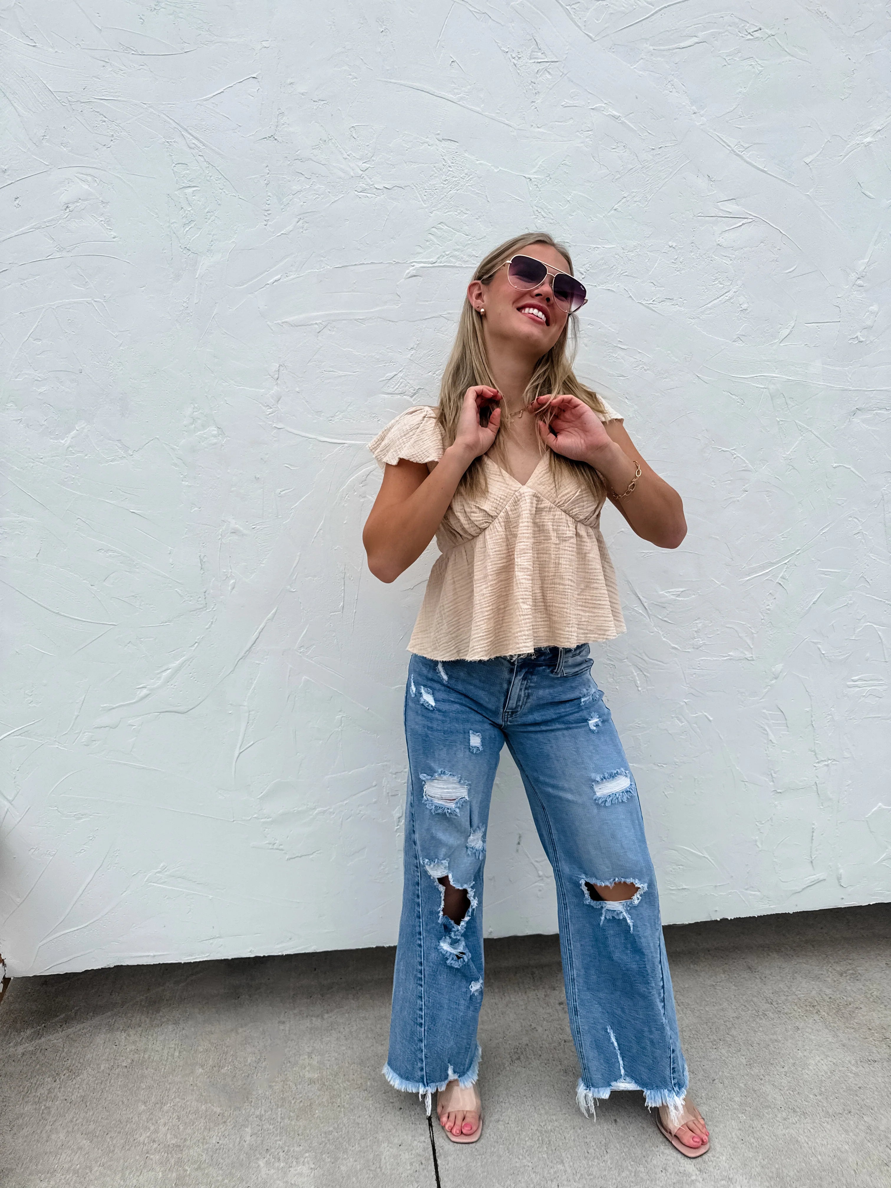 Drew Distressed Dad Jeans