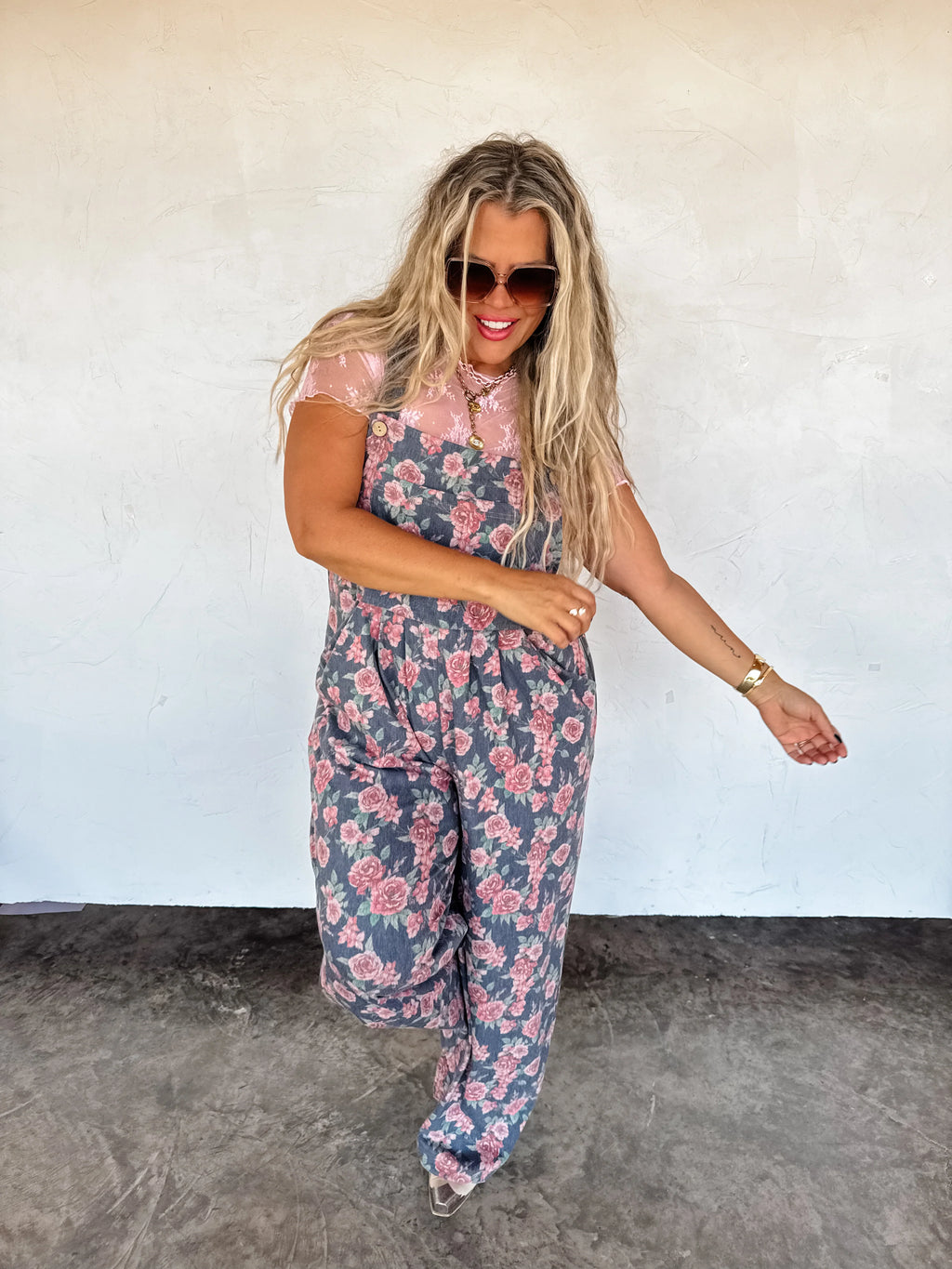 Denim Floral Overalls