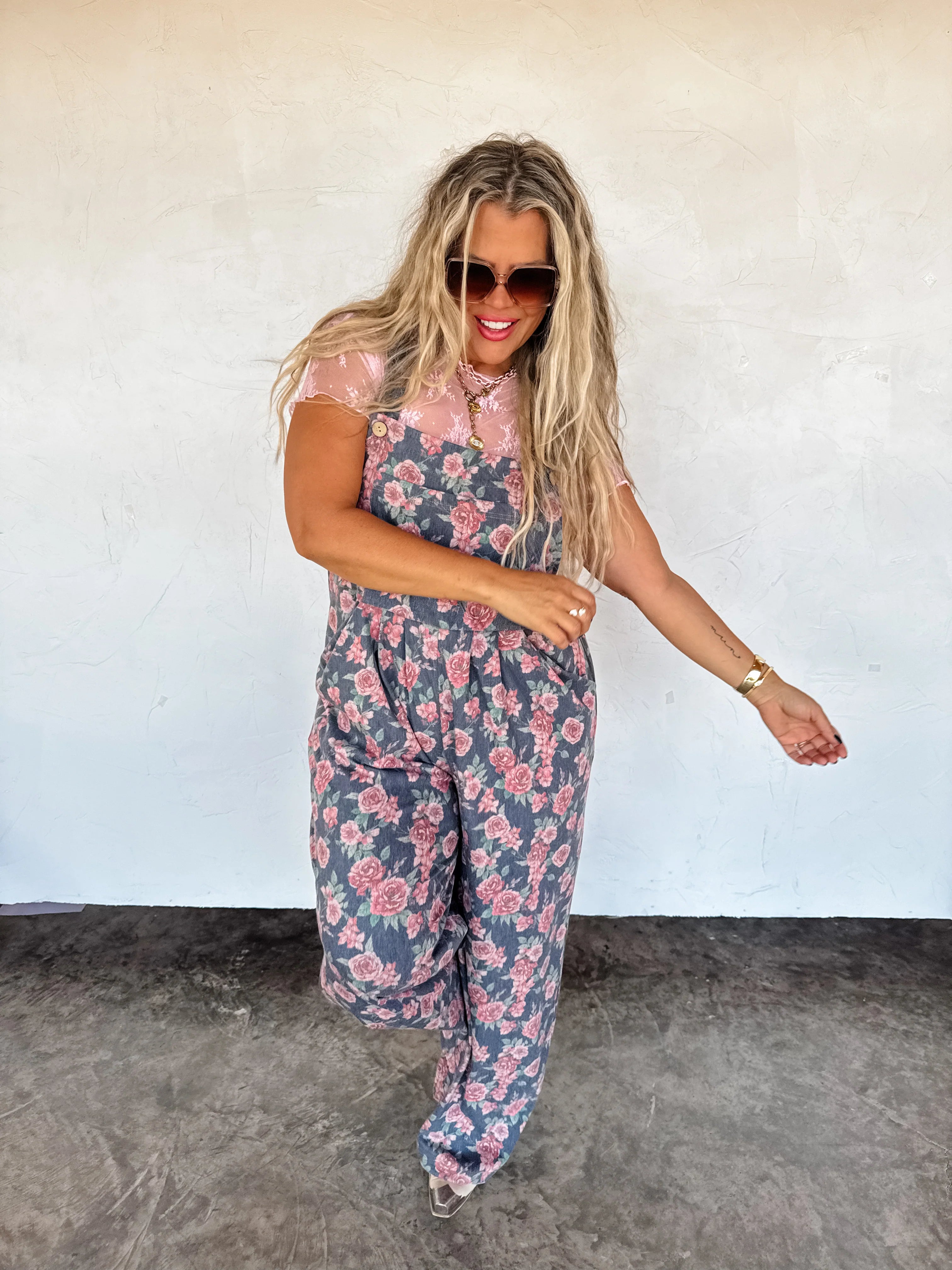 Denim Floral Overalls